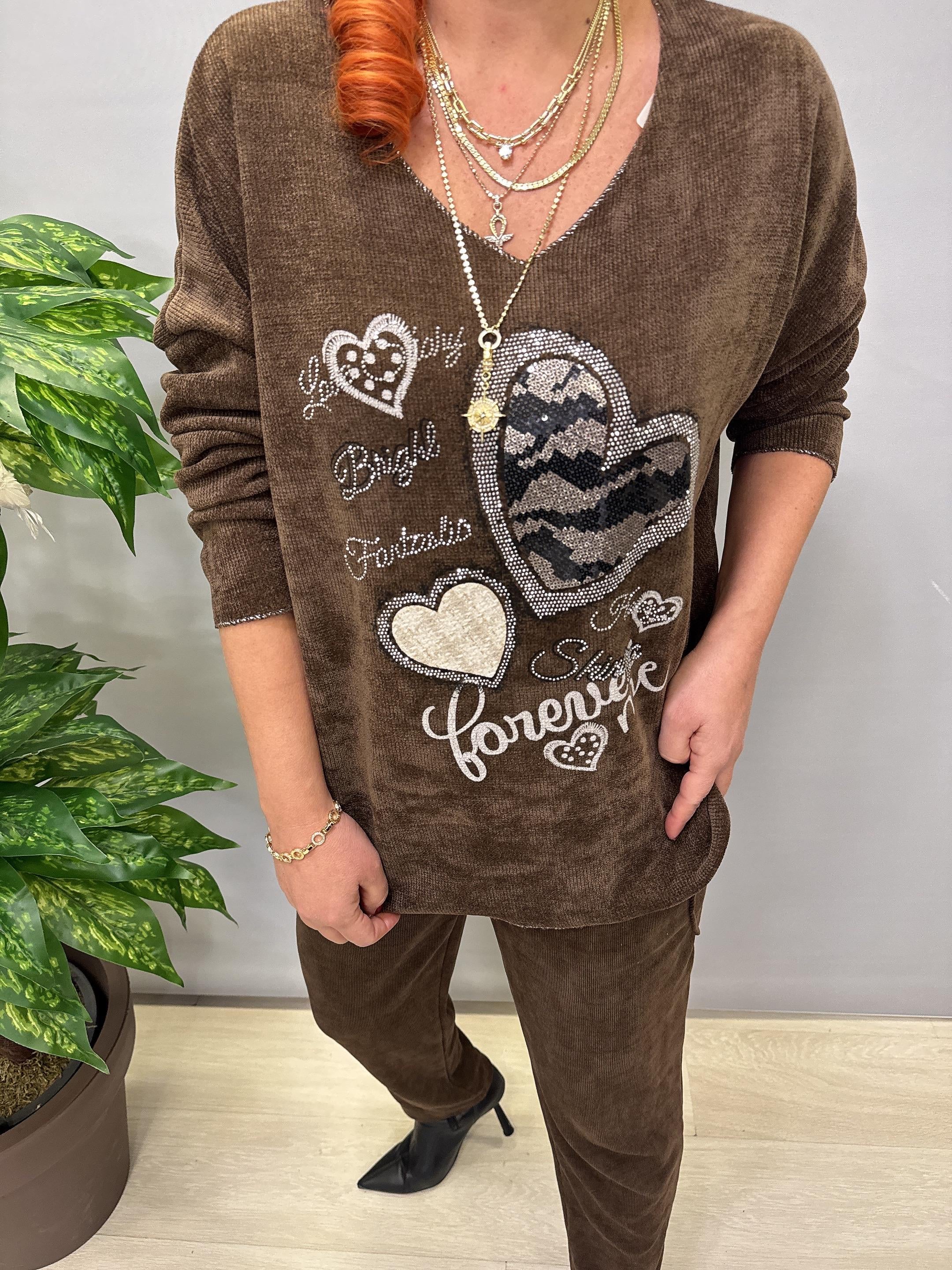 4375 Şönil Kadife Bluz Acı Kahve 