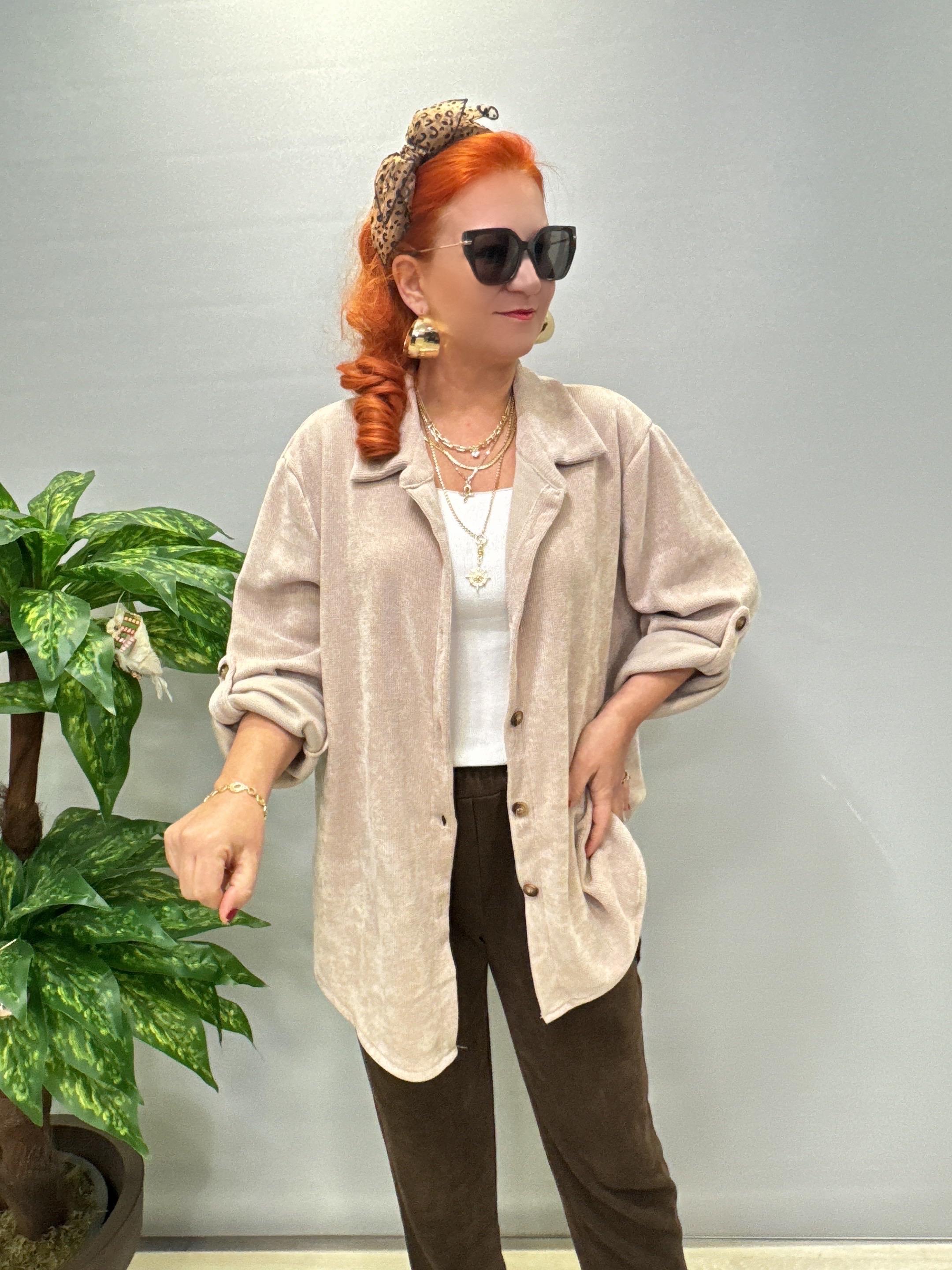 4375 Şönil Kadife Gömlek/ Ceket Taş