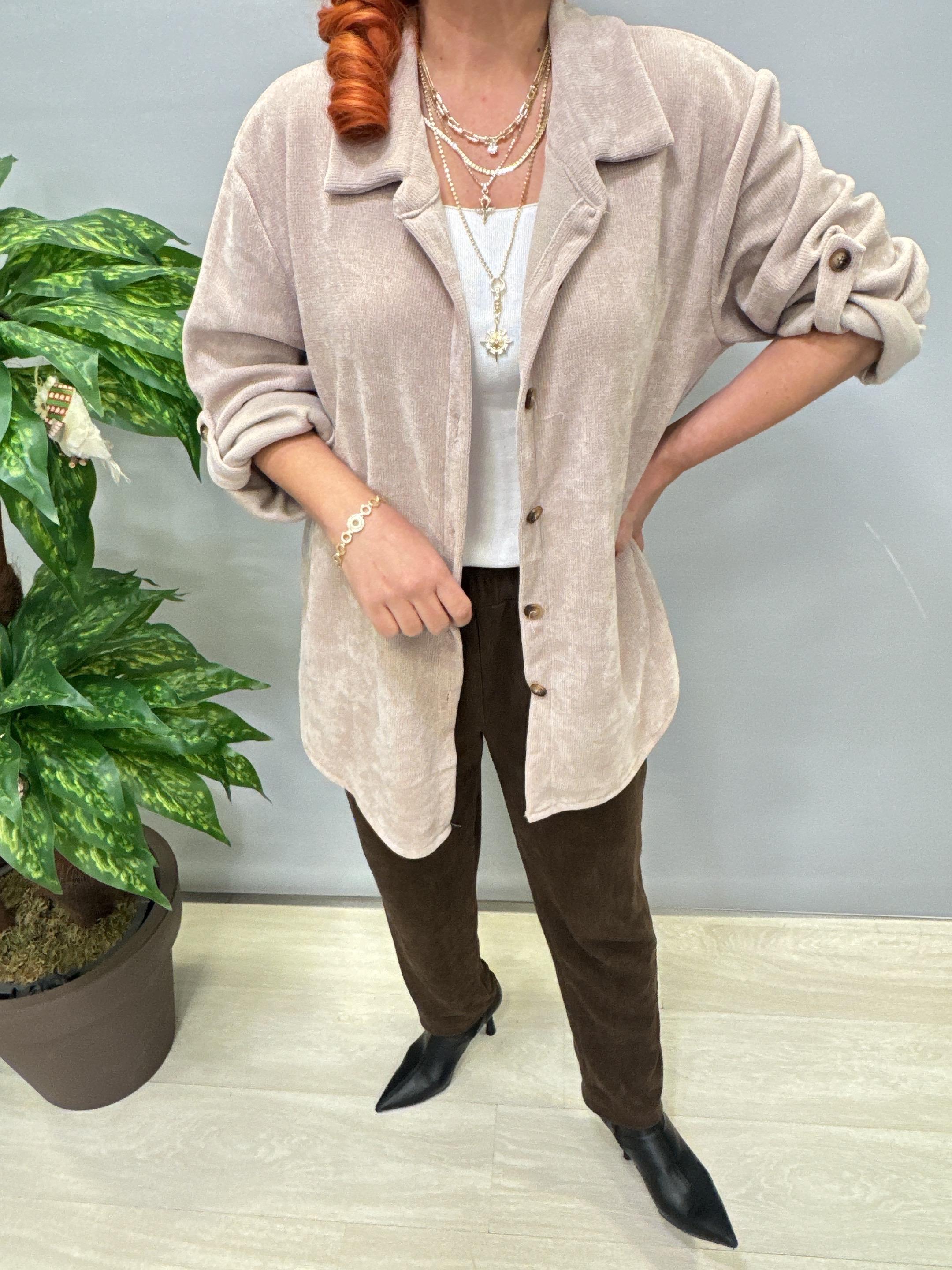 4375 Şönil Kadife Gömlek/ Ceket Taş