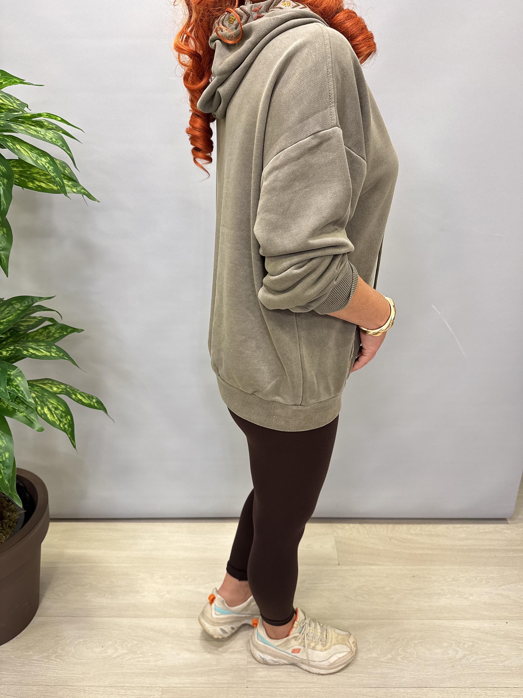 4532 Nakış Detaylı Sweatshirt Haki