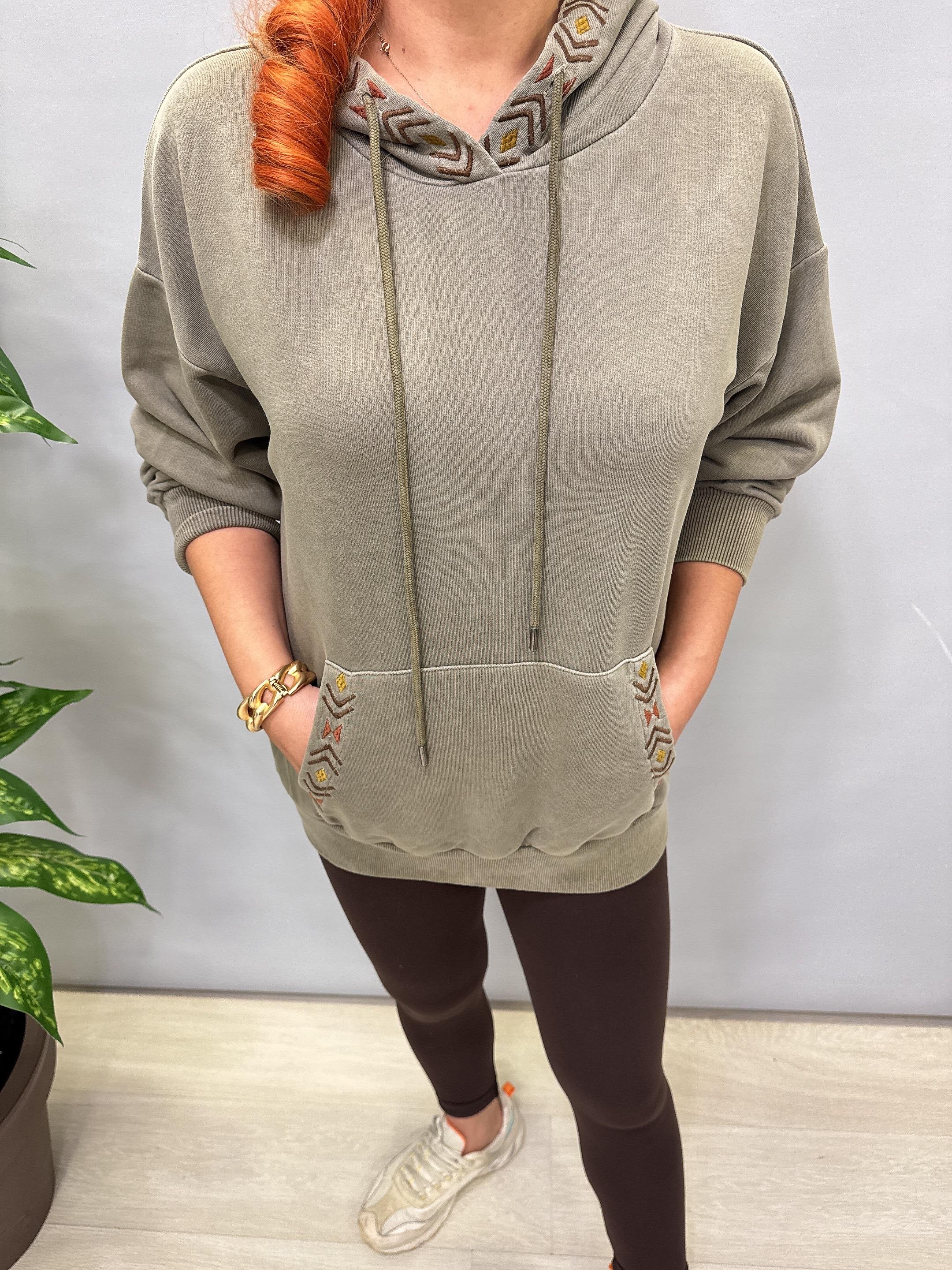 4532 Nakış Detaylı Sweatshirt Haki