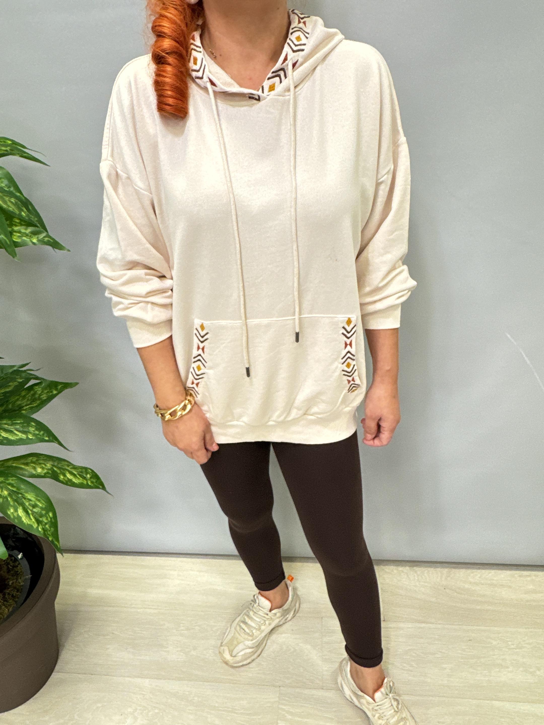 4532 Nakış Detaylı Sweatshirt Taş