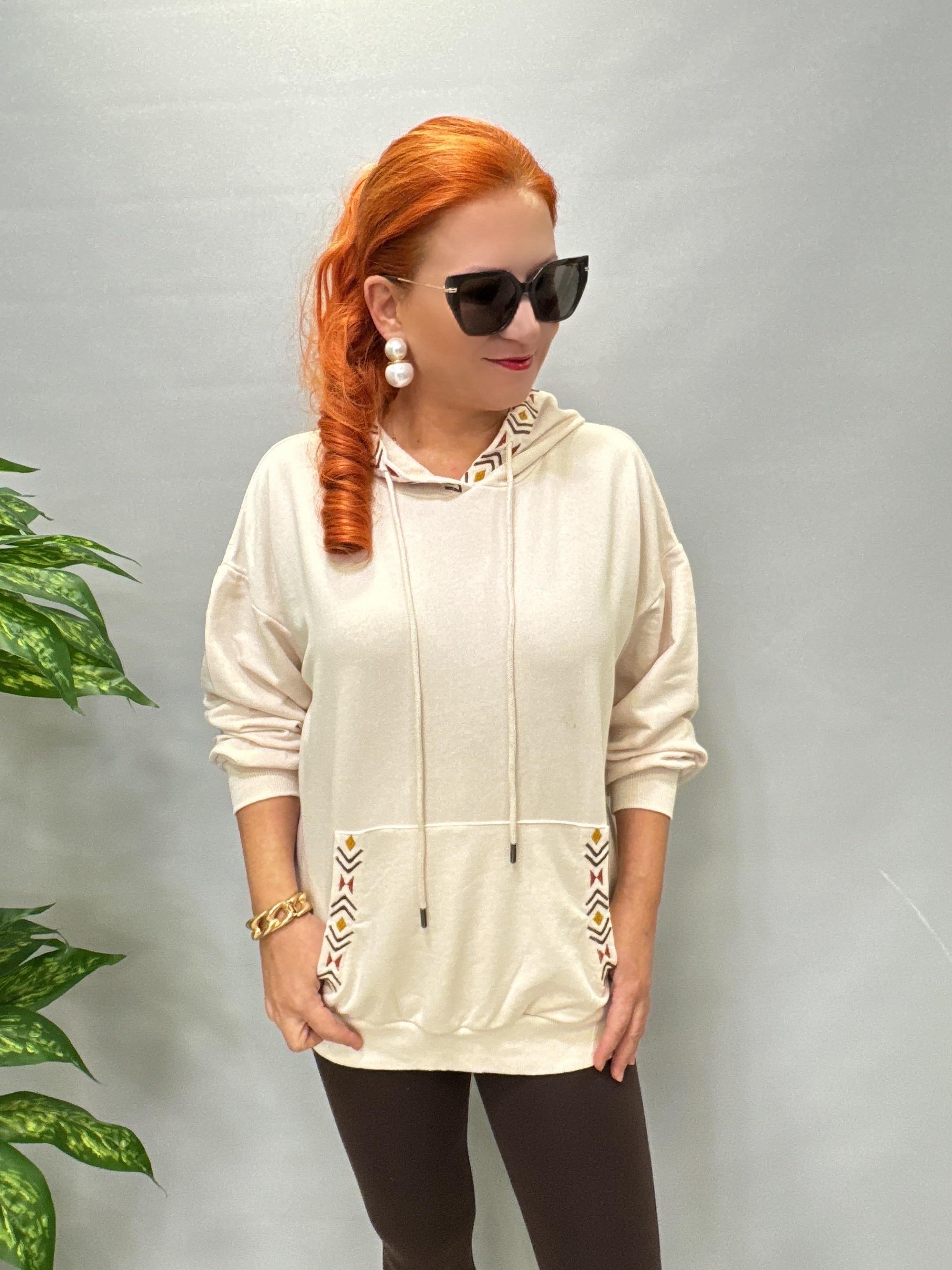 4532 Nakış Detaylı Sweatshirt Taş