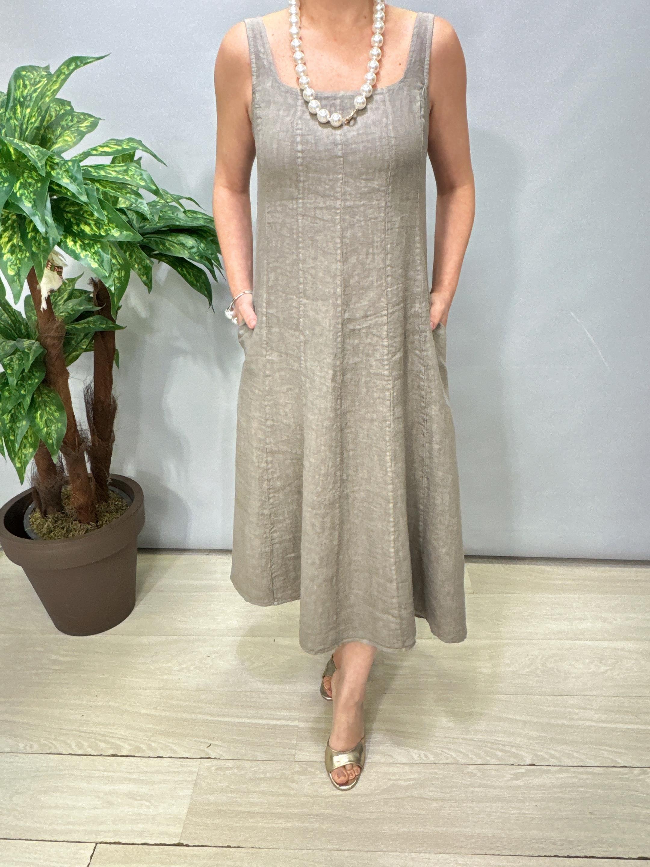 4550 Italyan Ham Keten Elbise Vizon