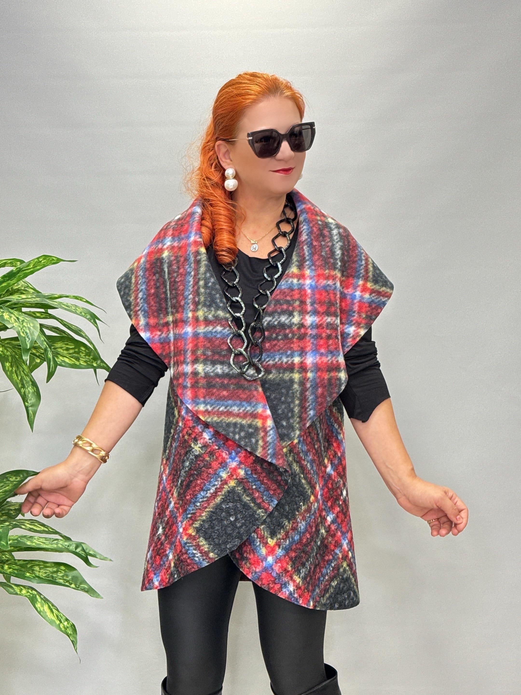 4577 Tasarım Buklet Yelek Ekose Detay