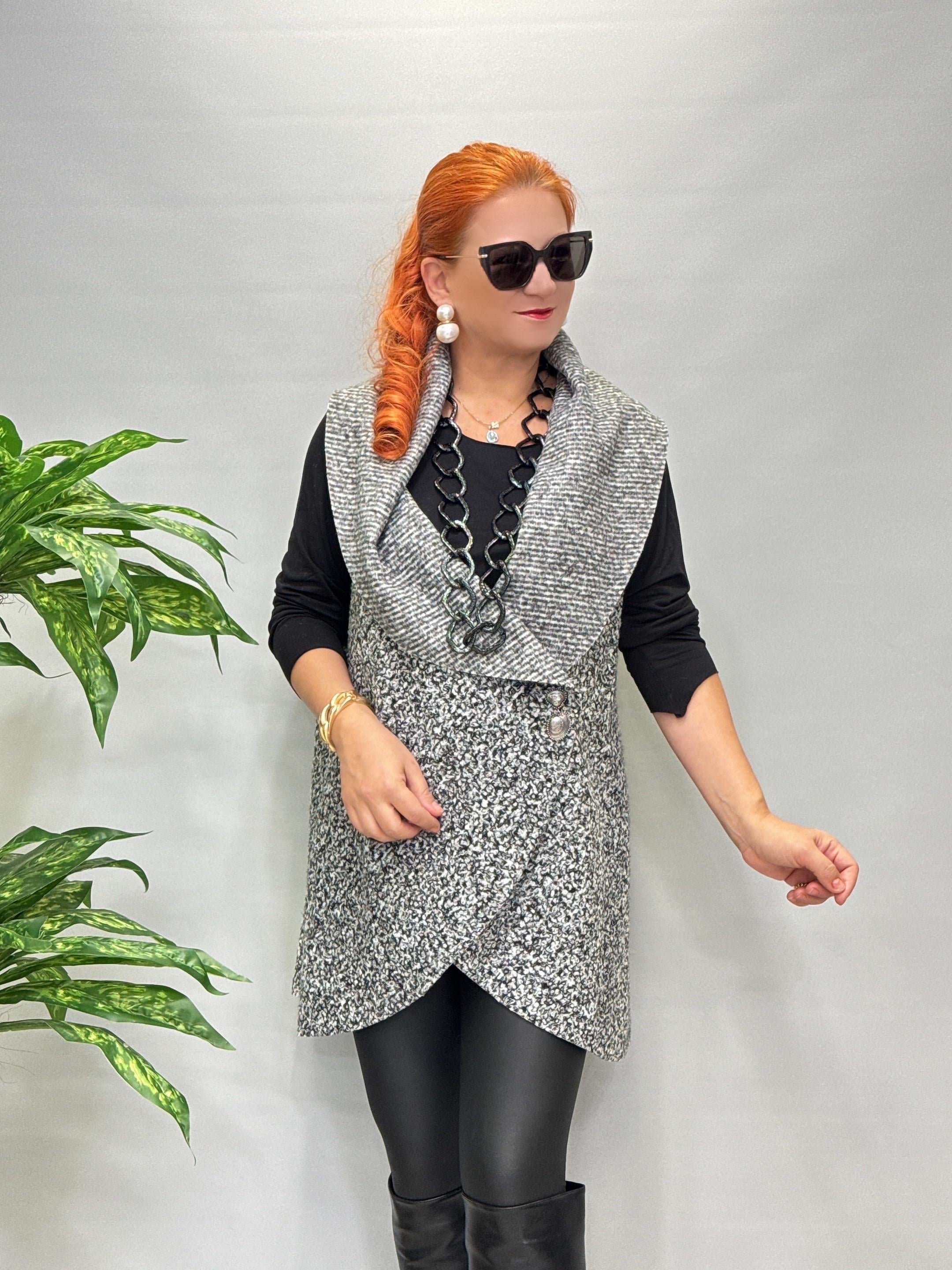 4577 Tasarım Buklet Yelek Gri