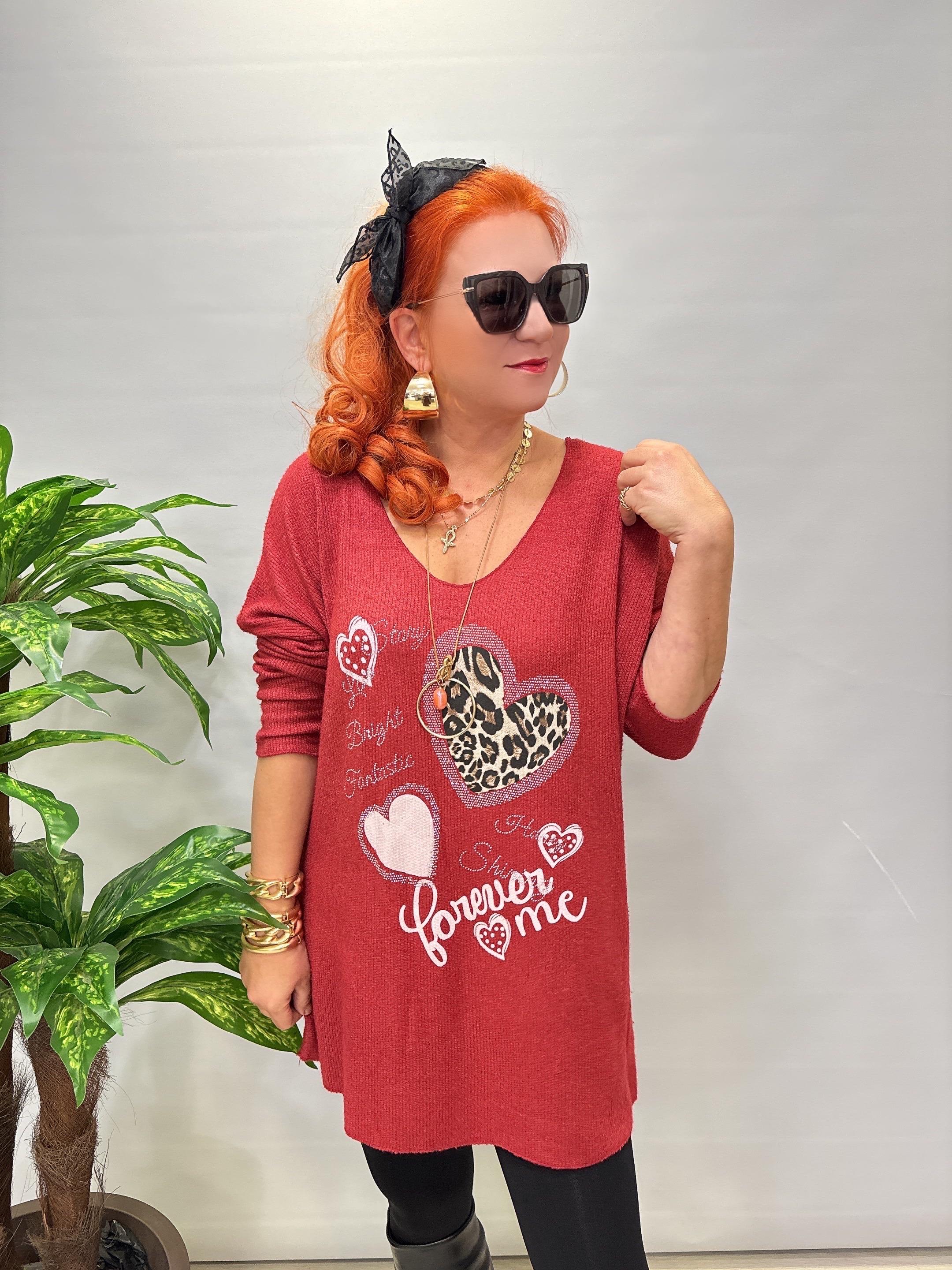 4646 Italyan Desenli Triko Bluz Bordo