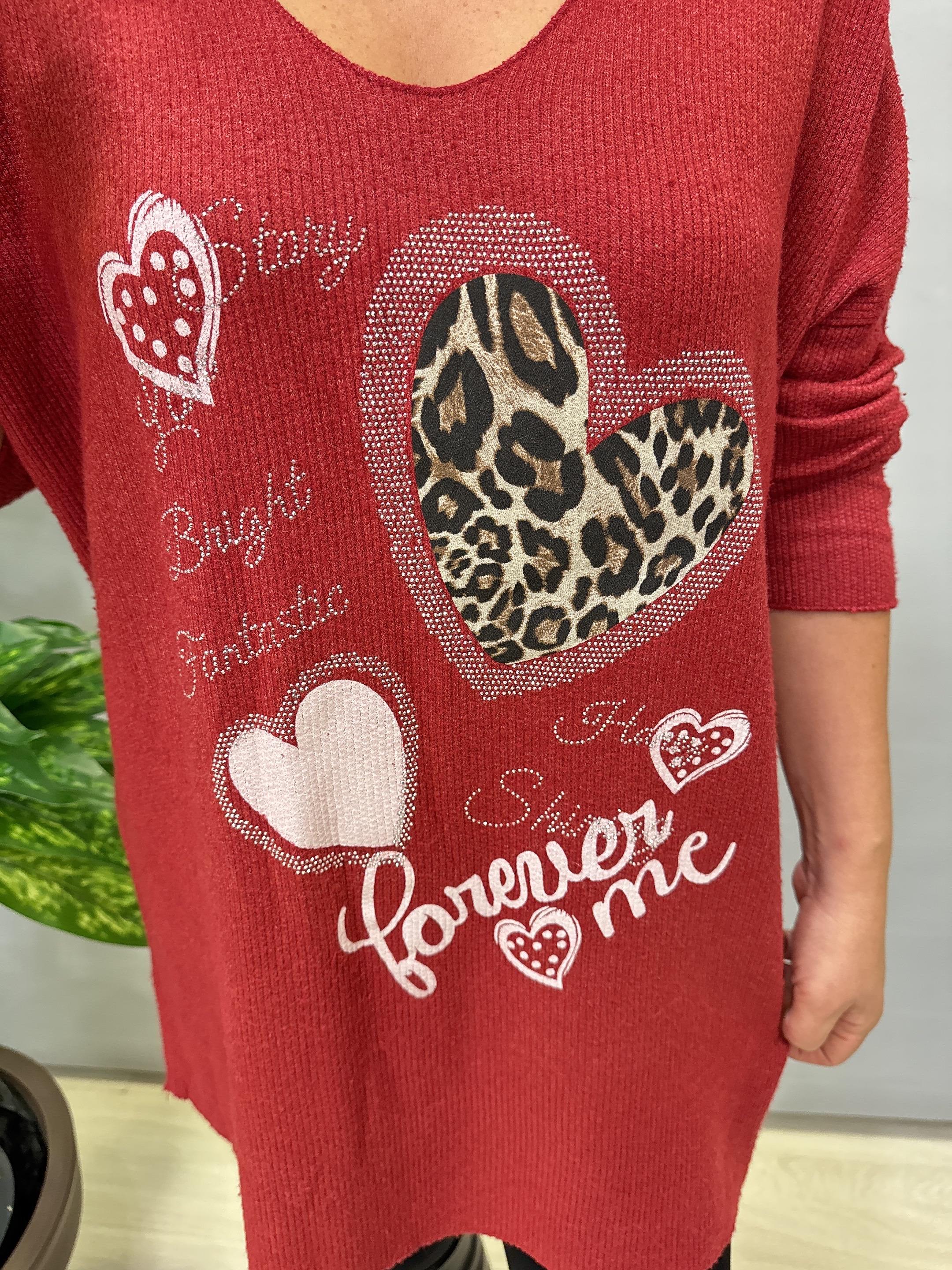 4646 Italyan Desenli Triko Bluz Bordo