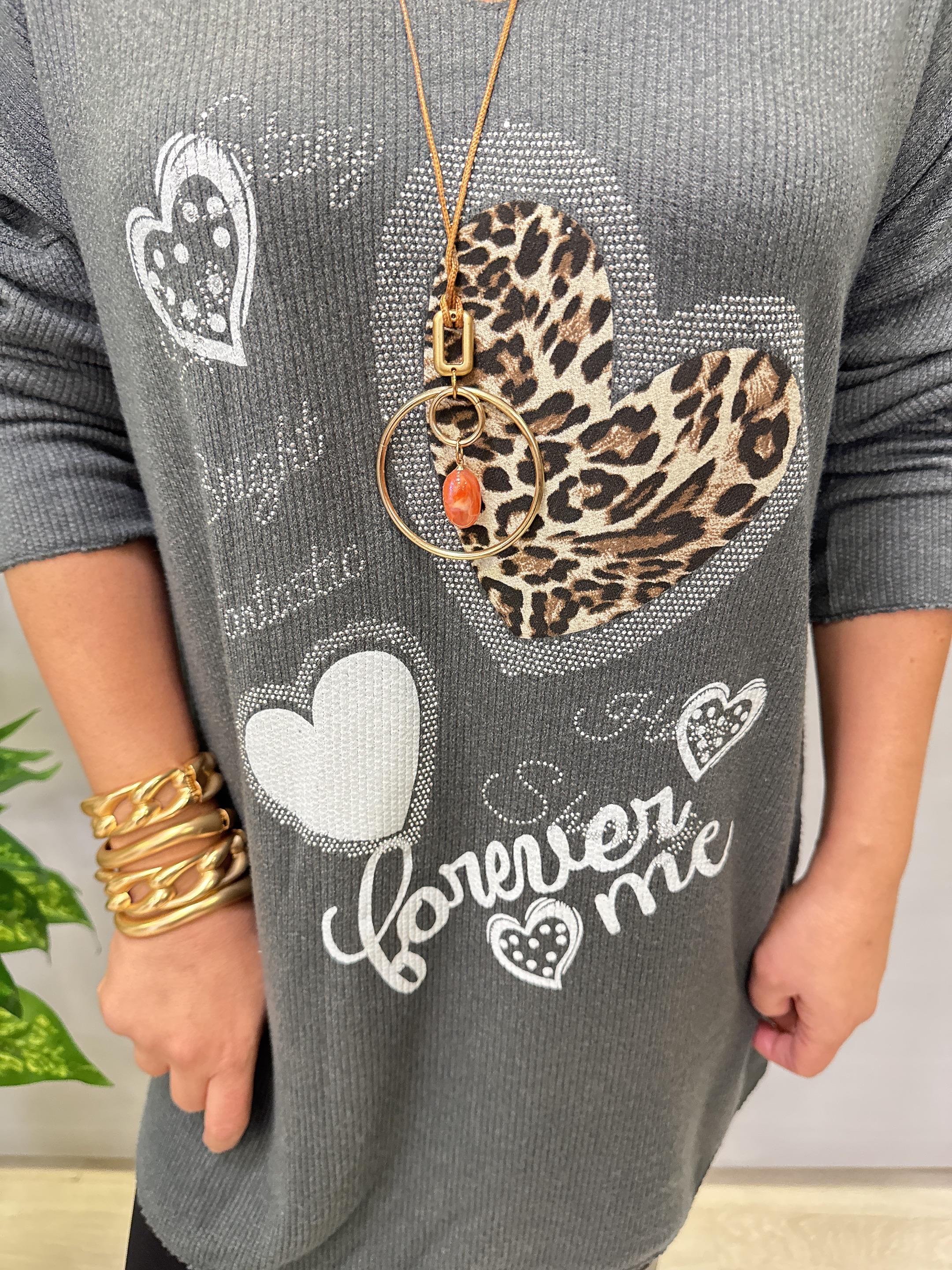 4646 Italyan Desenli Triko Bluz Gri