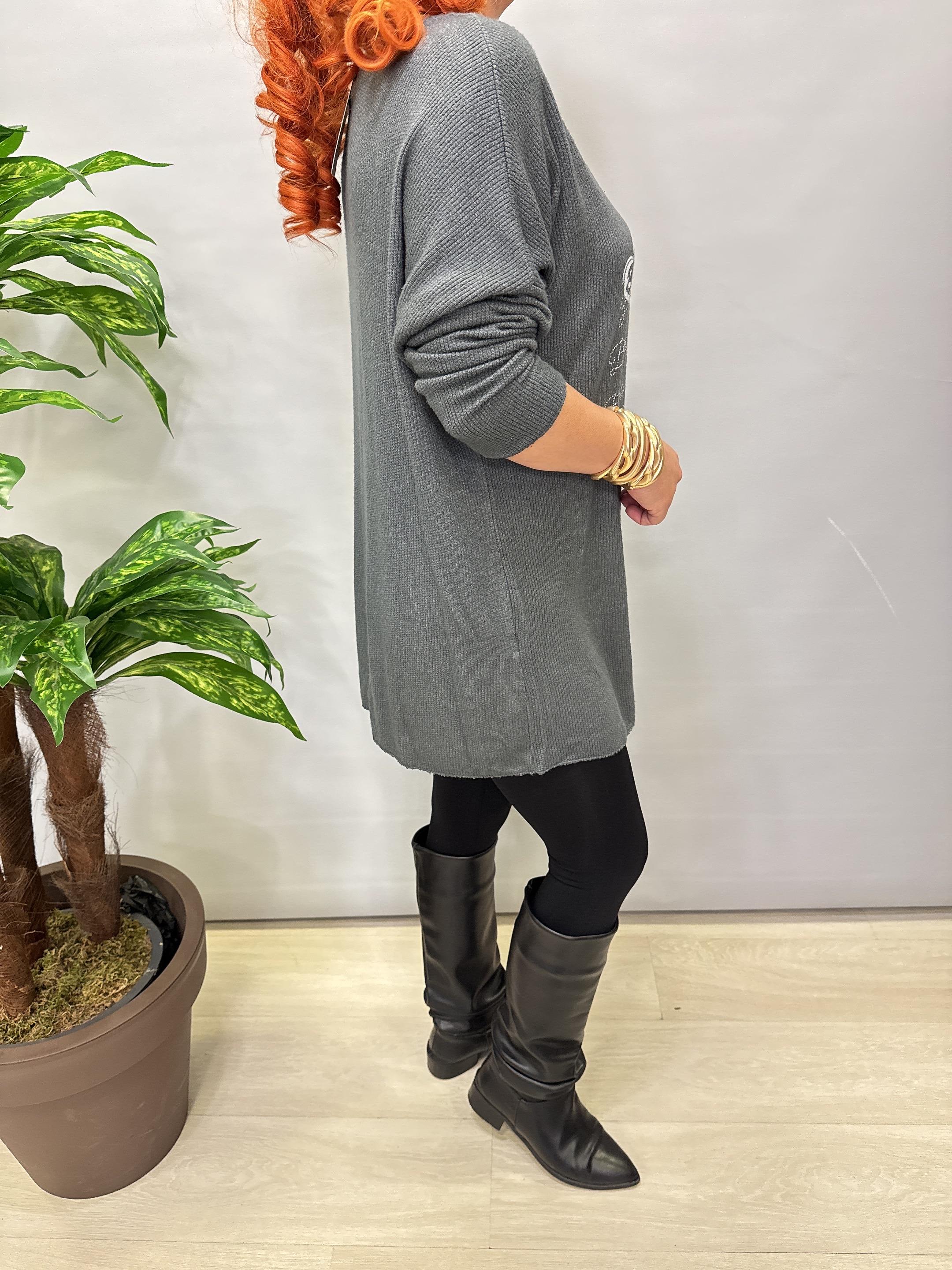 4646 Italyan Desenli Triko Bluz Gri