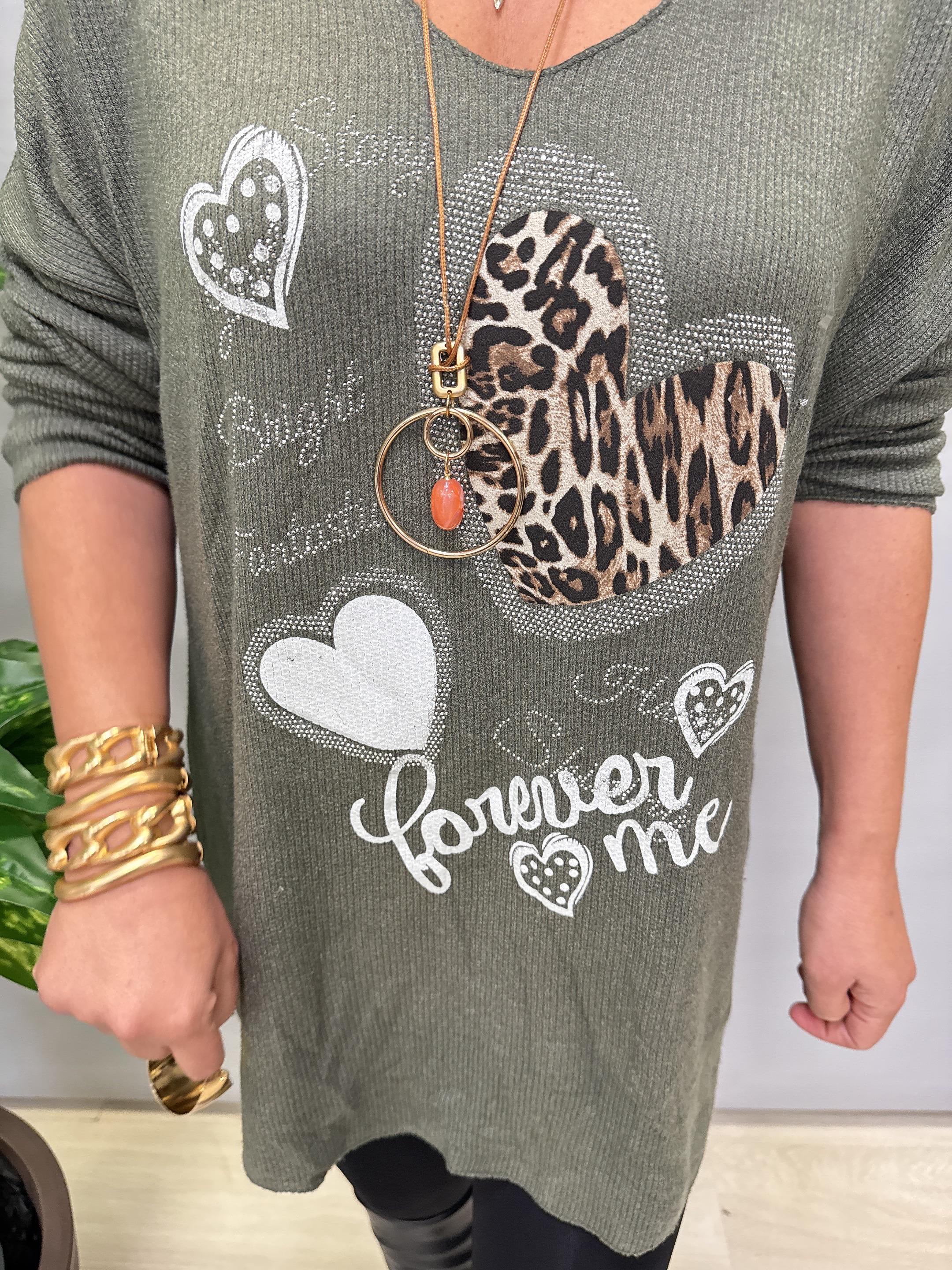 4646 Italyan Desenli Triko Bluz Haki