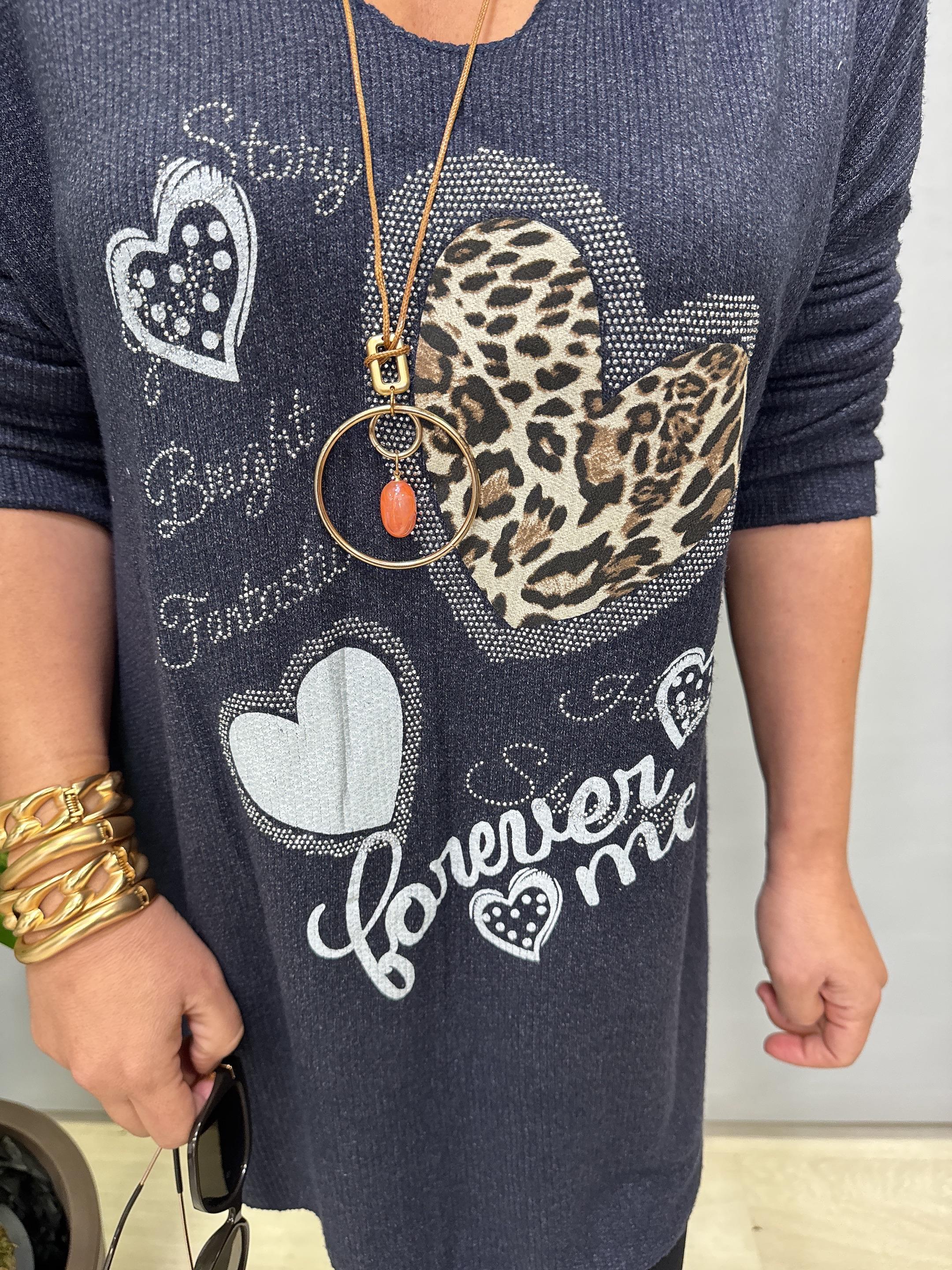 4646 Italyan Desenli Triko Bluz Lacivert