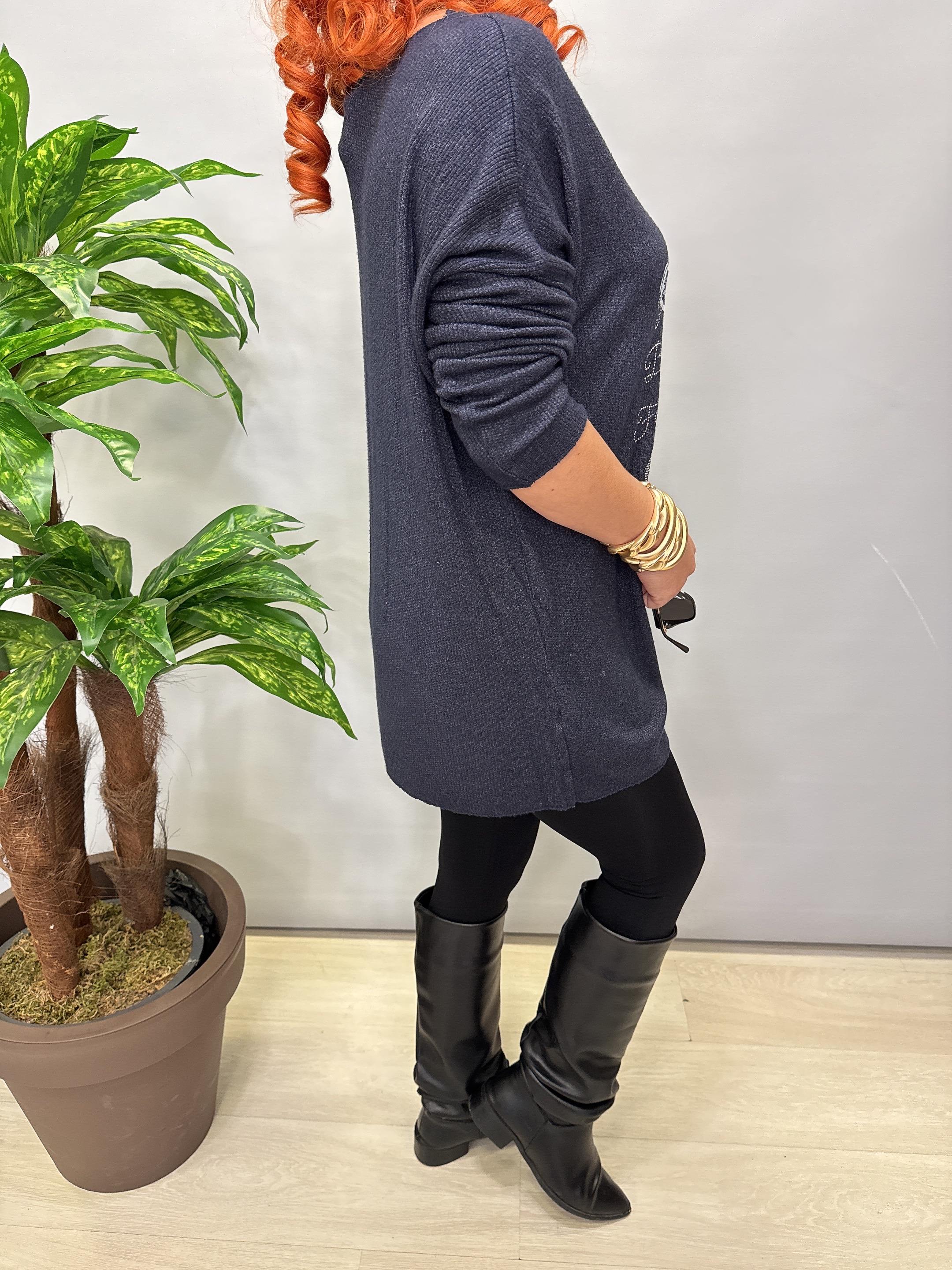 4646 Italyan Desenli Triko Bluz Lacivert