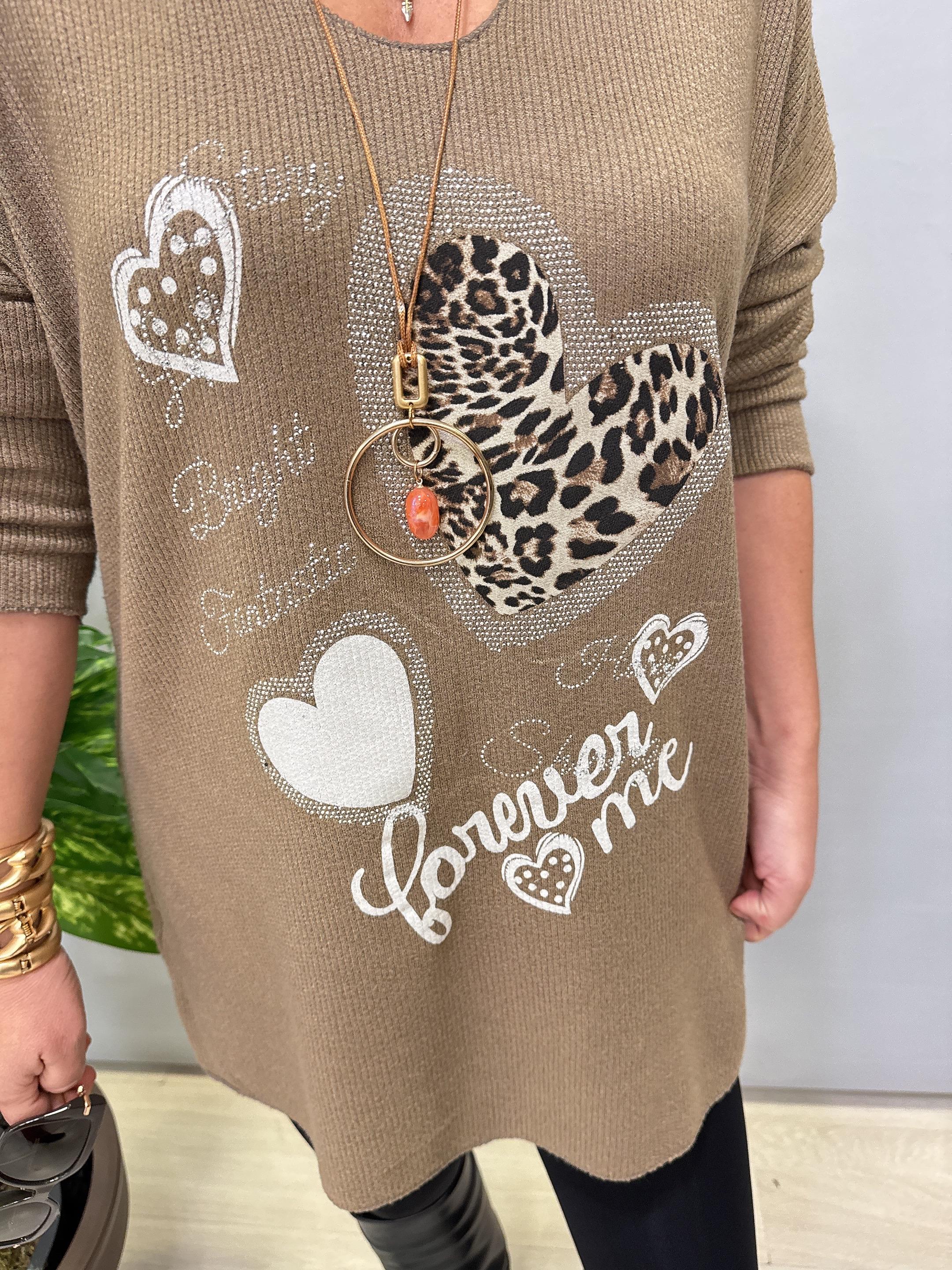 4646 Italyan Desenli Triko Bluz Vizon