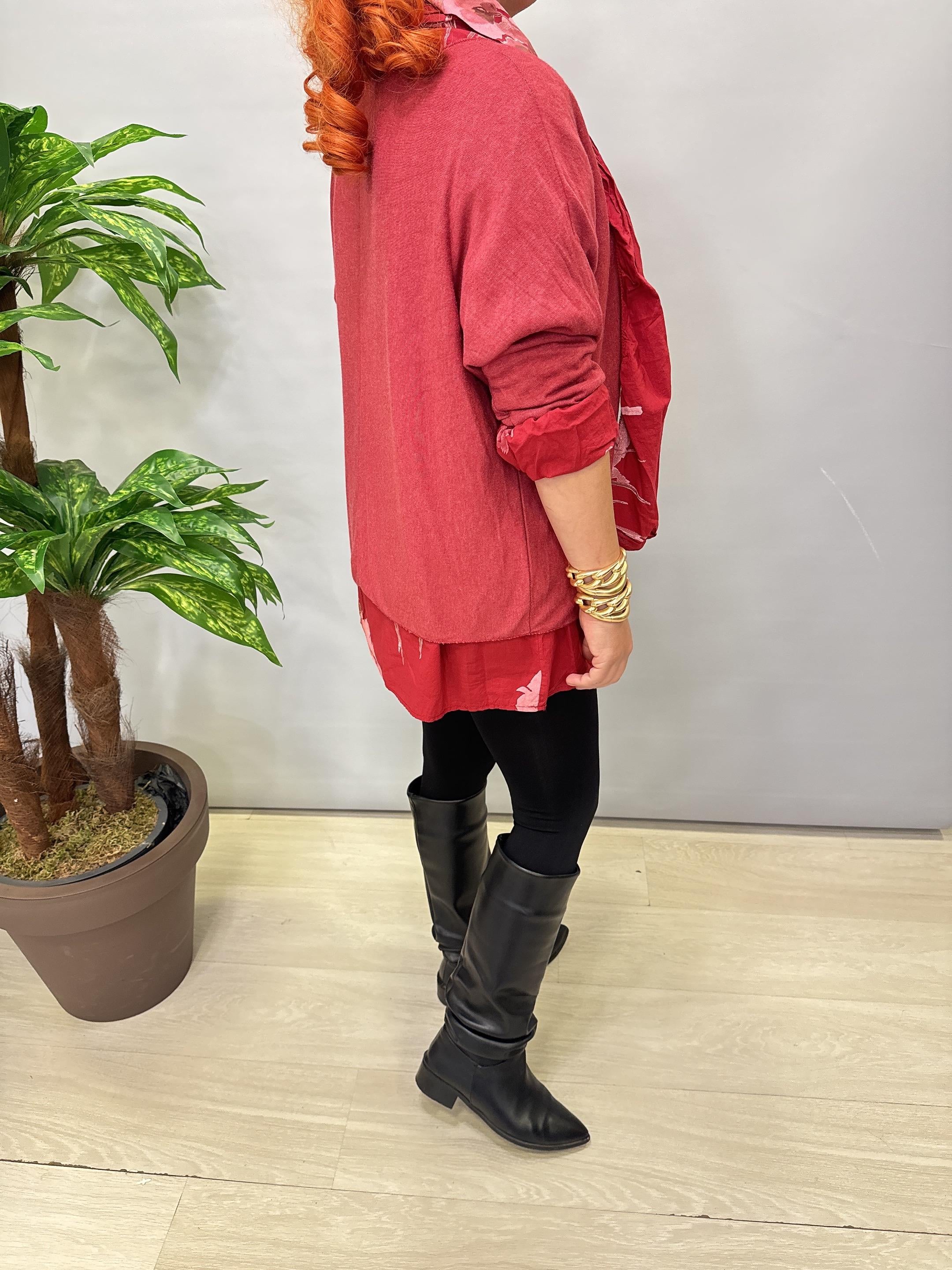 4646 Italyan Fularlı Pamuklu Bluz Bordo