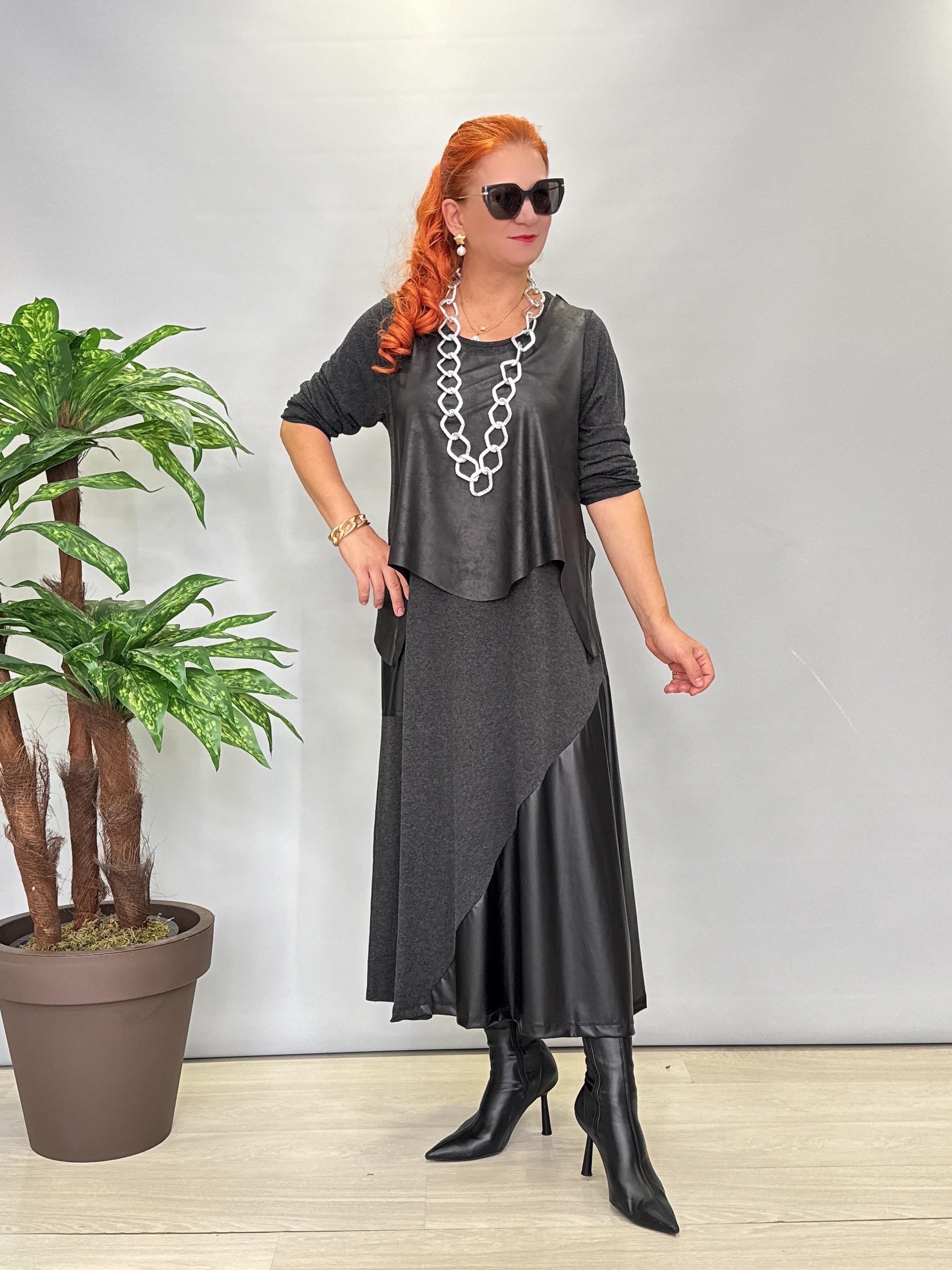 5020 Deri Detay tasarım Elbise (YELEK DAHİL DEĞİLDİR)