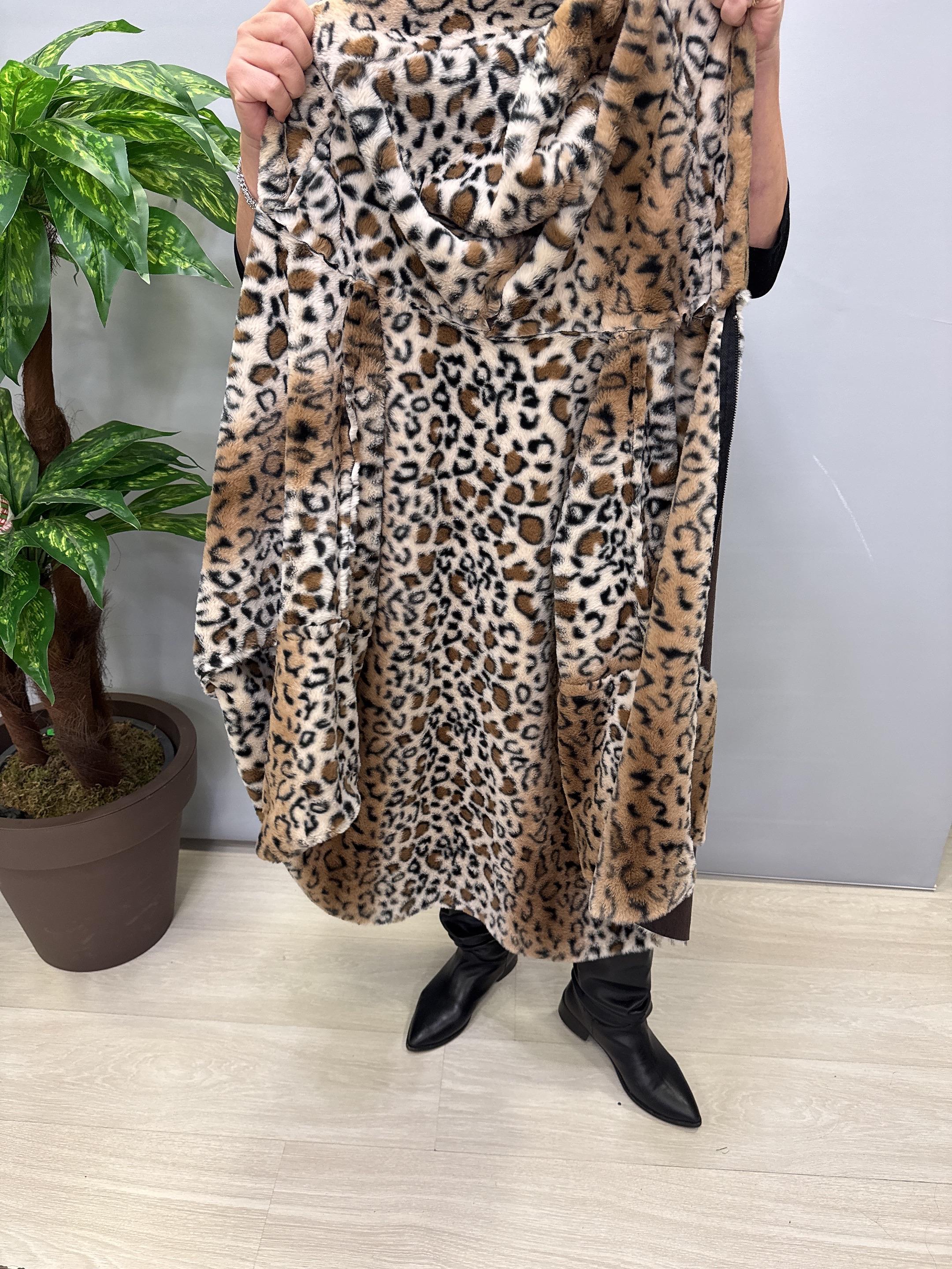 5025 Kürk Leopar Detay Kaban Siyah