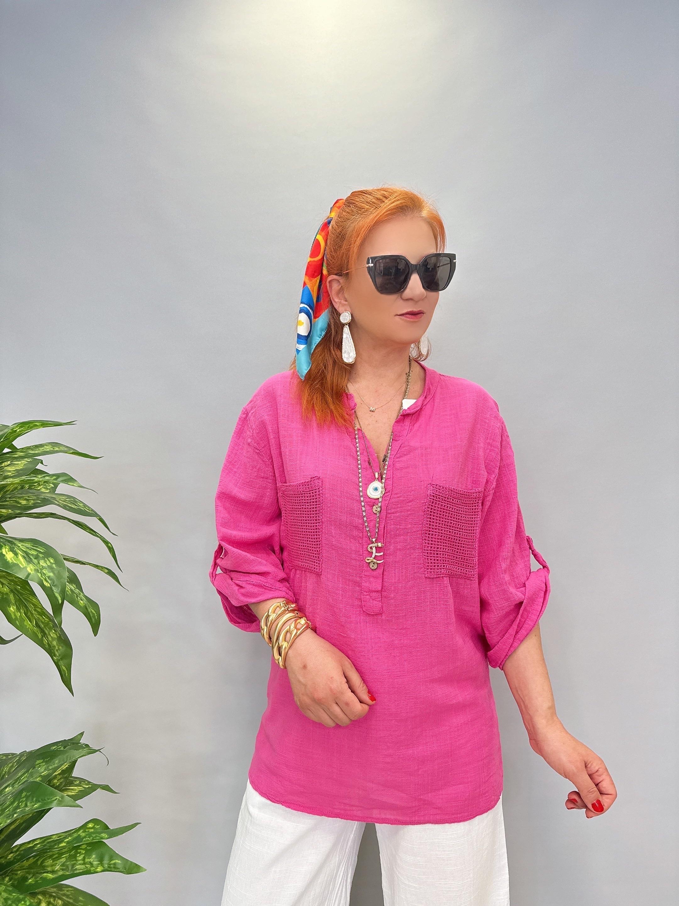 5040 PAMUKLU TASARIM BLUZ PEMBE