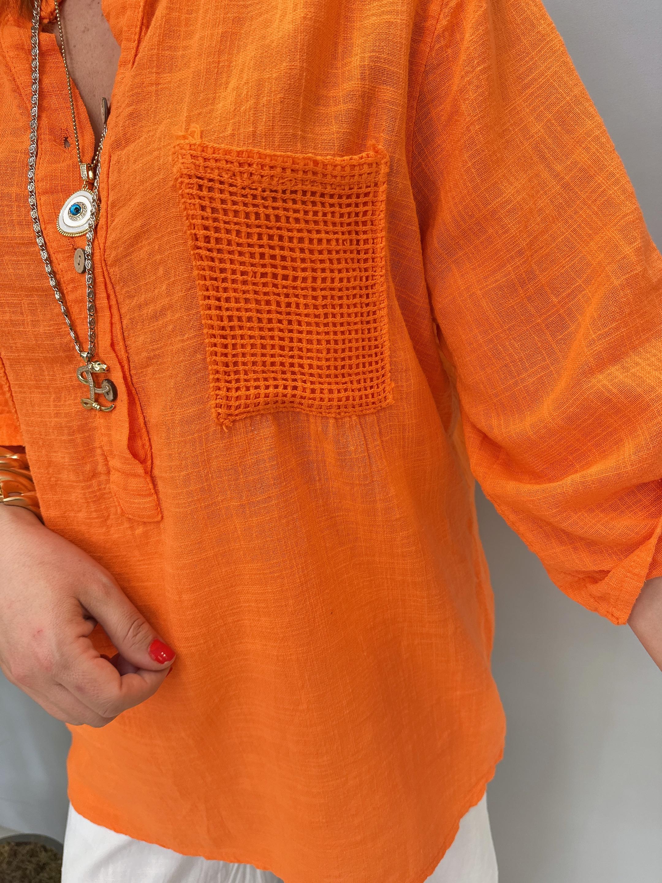 5040 PAMUKLU TASARIM BLUZ TURUNCU