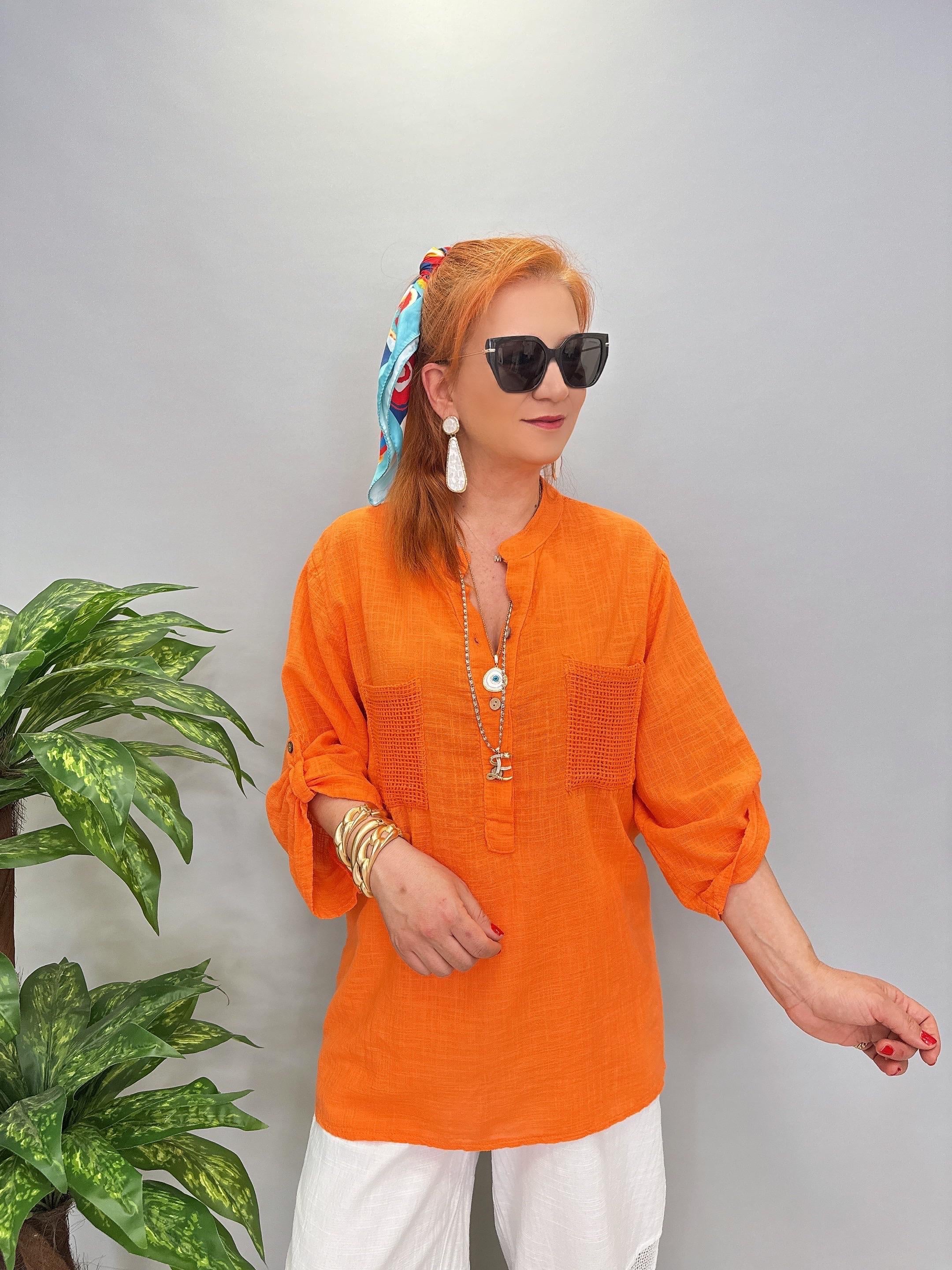 5040 PAMUKLU TASARIM BLUZ TURUNCU