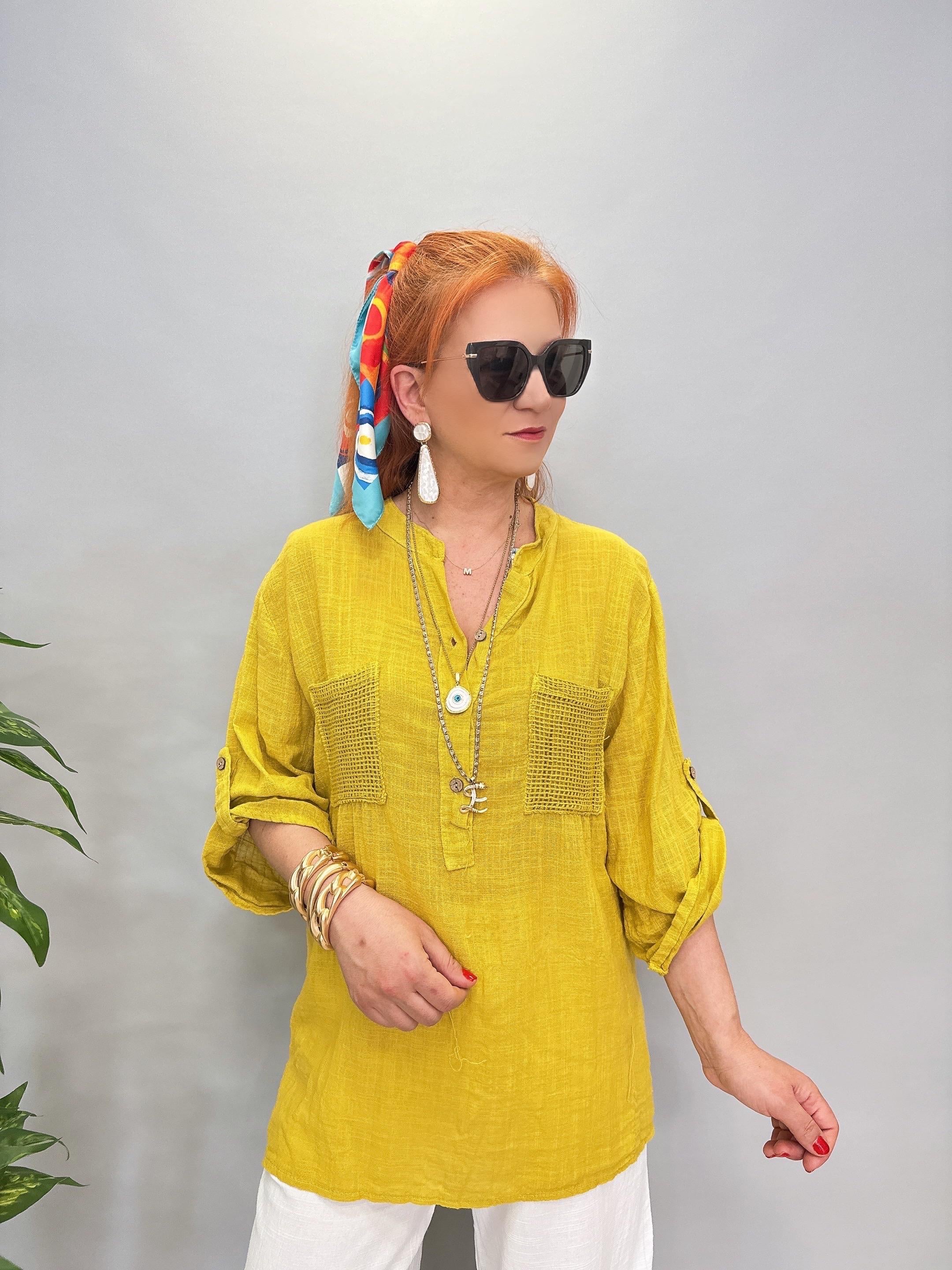 5040 PAMUKLU TASARIM BLUZ YAĞ YEŞİLİ