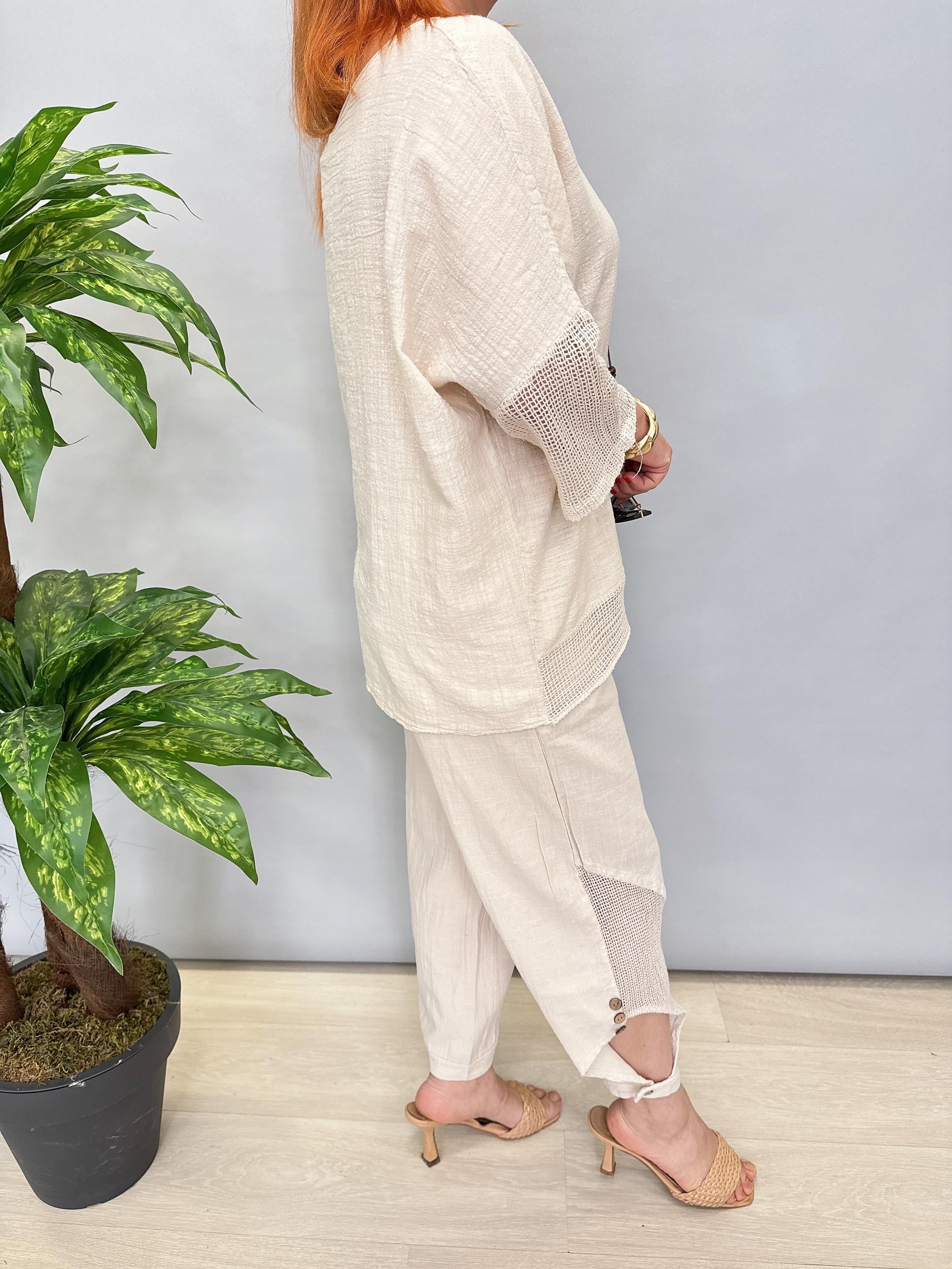 5040 Pamuklu Fİle Detaylı Bluz Taş