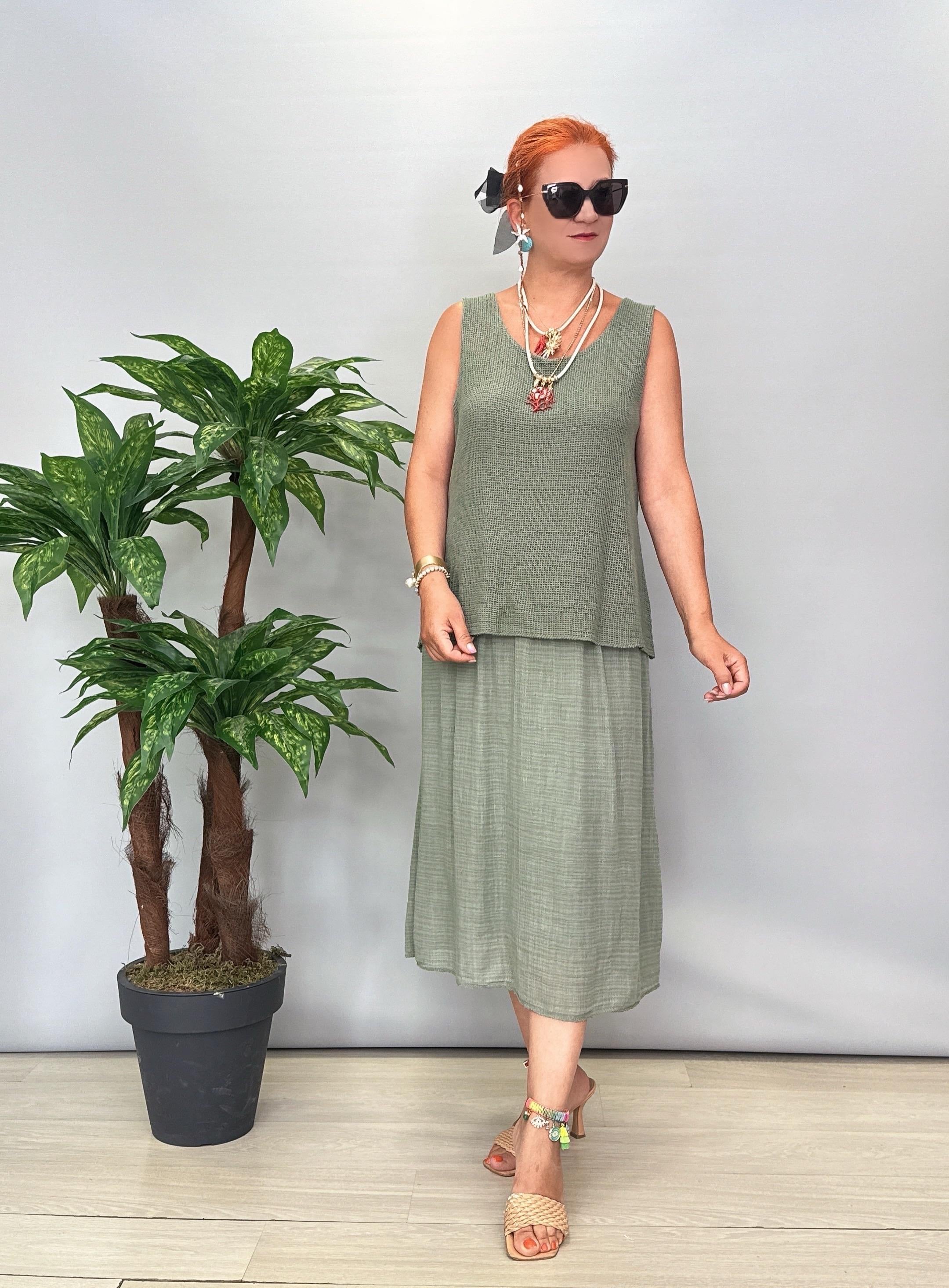 5051 Italyan Pamuklu Elbise Haki