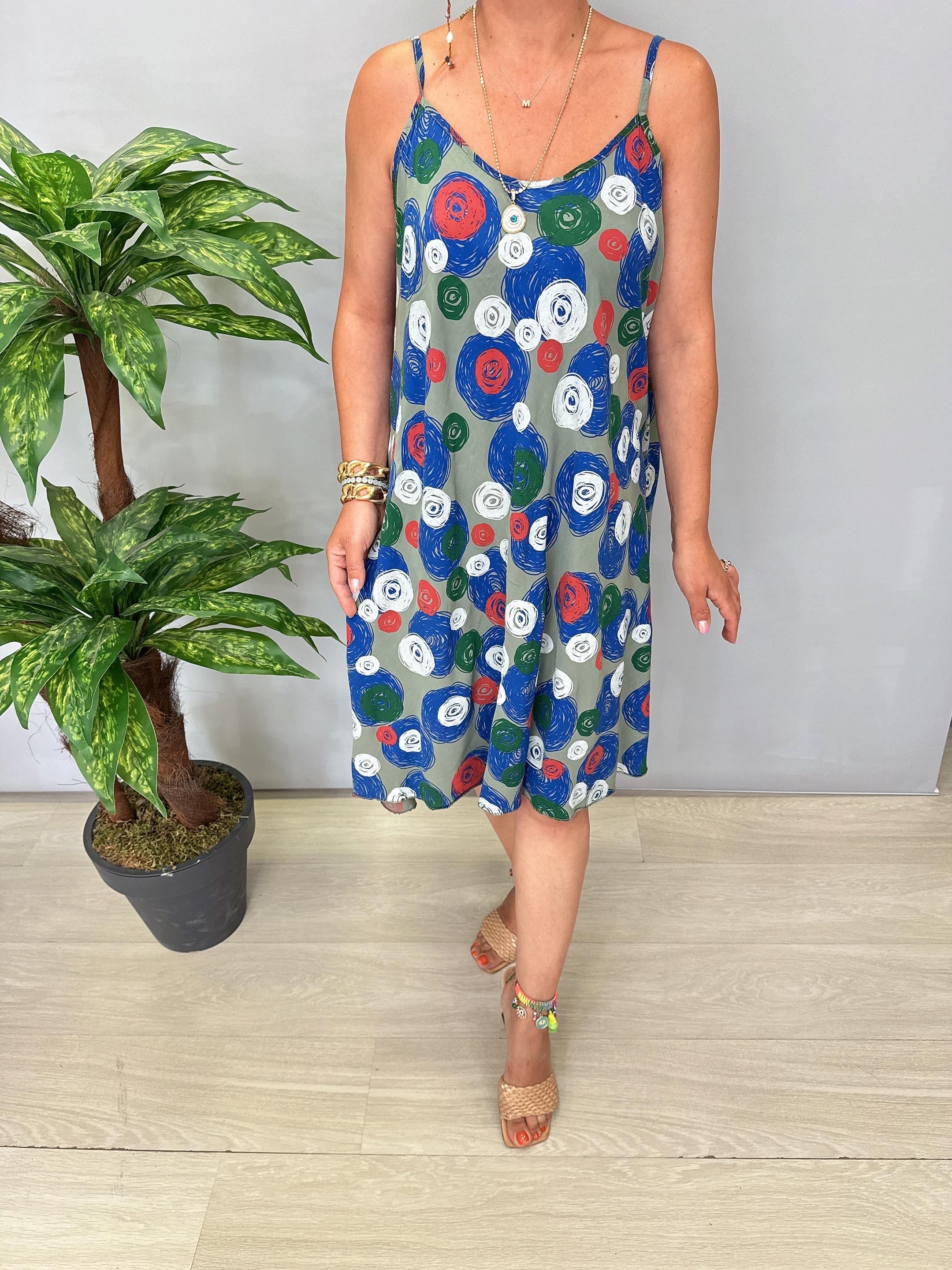 5076 Italyan Desenli Elbise Haki