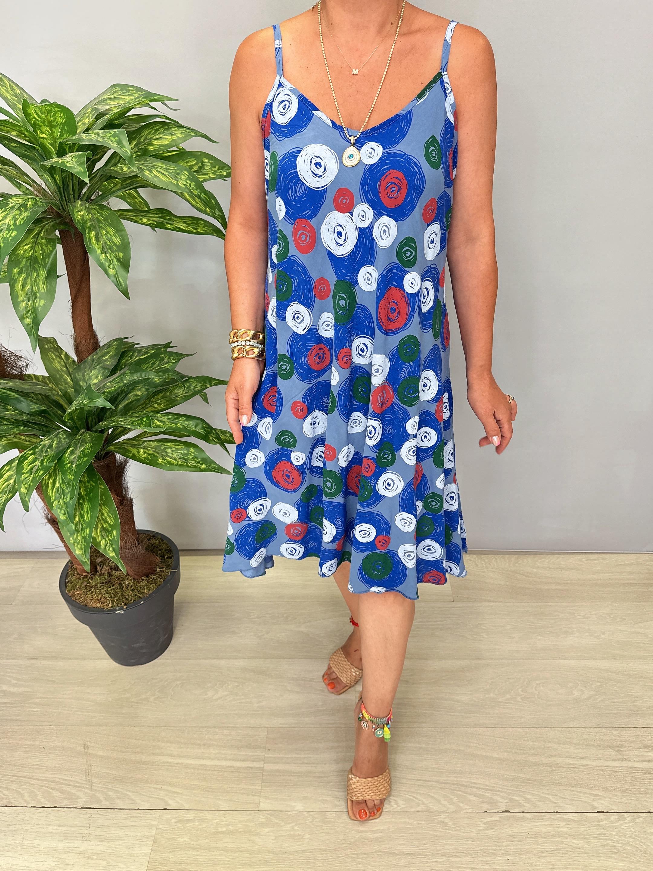 5076 Italyan Desenli Elbise Mavi