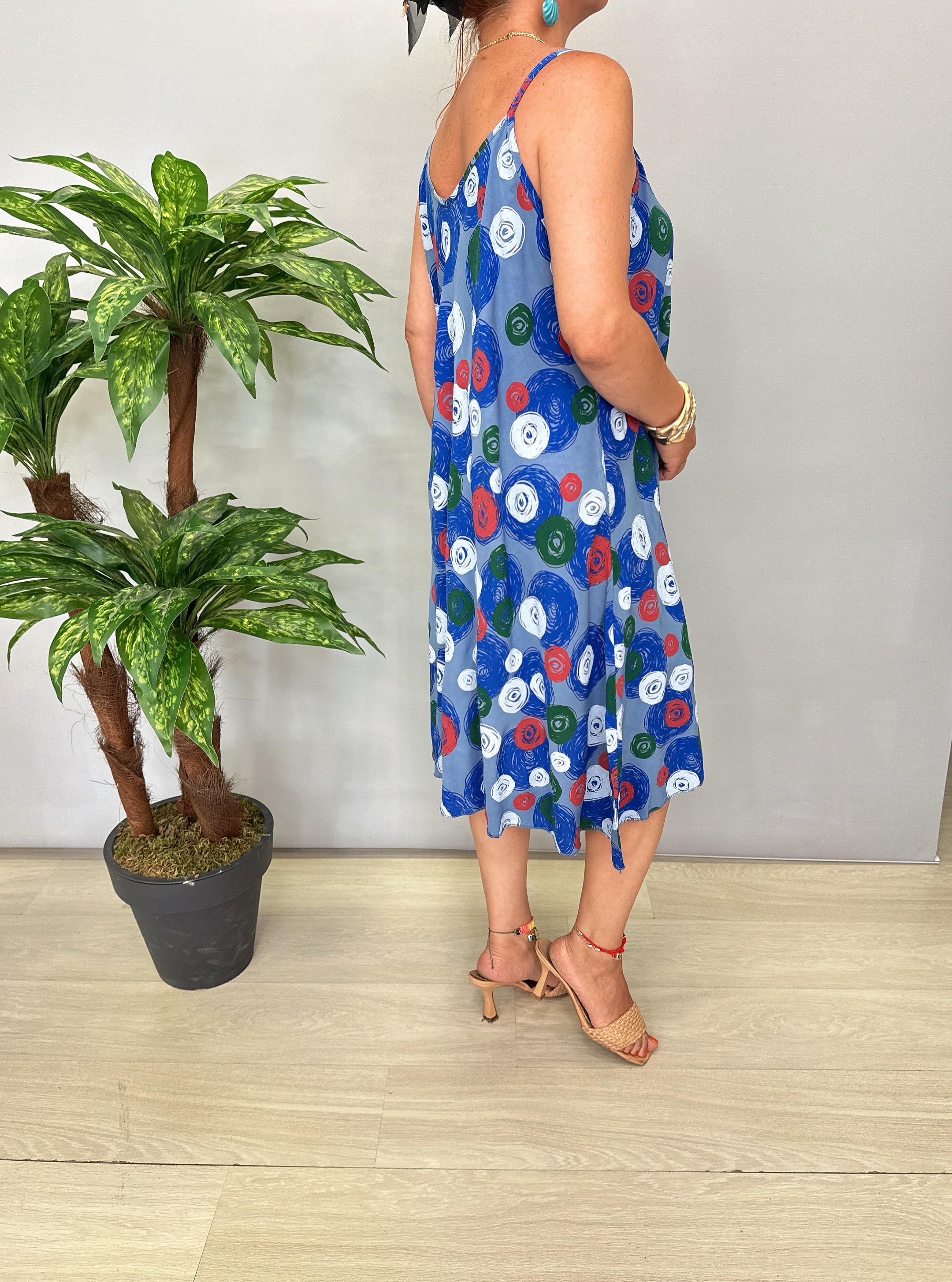 5076 Italyan Desenli Elbise Mavi