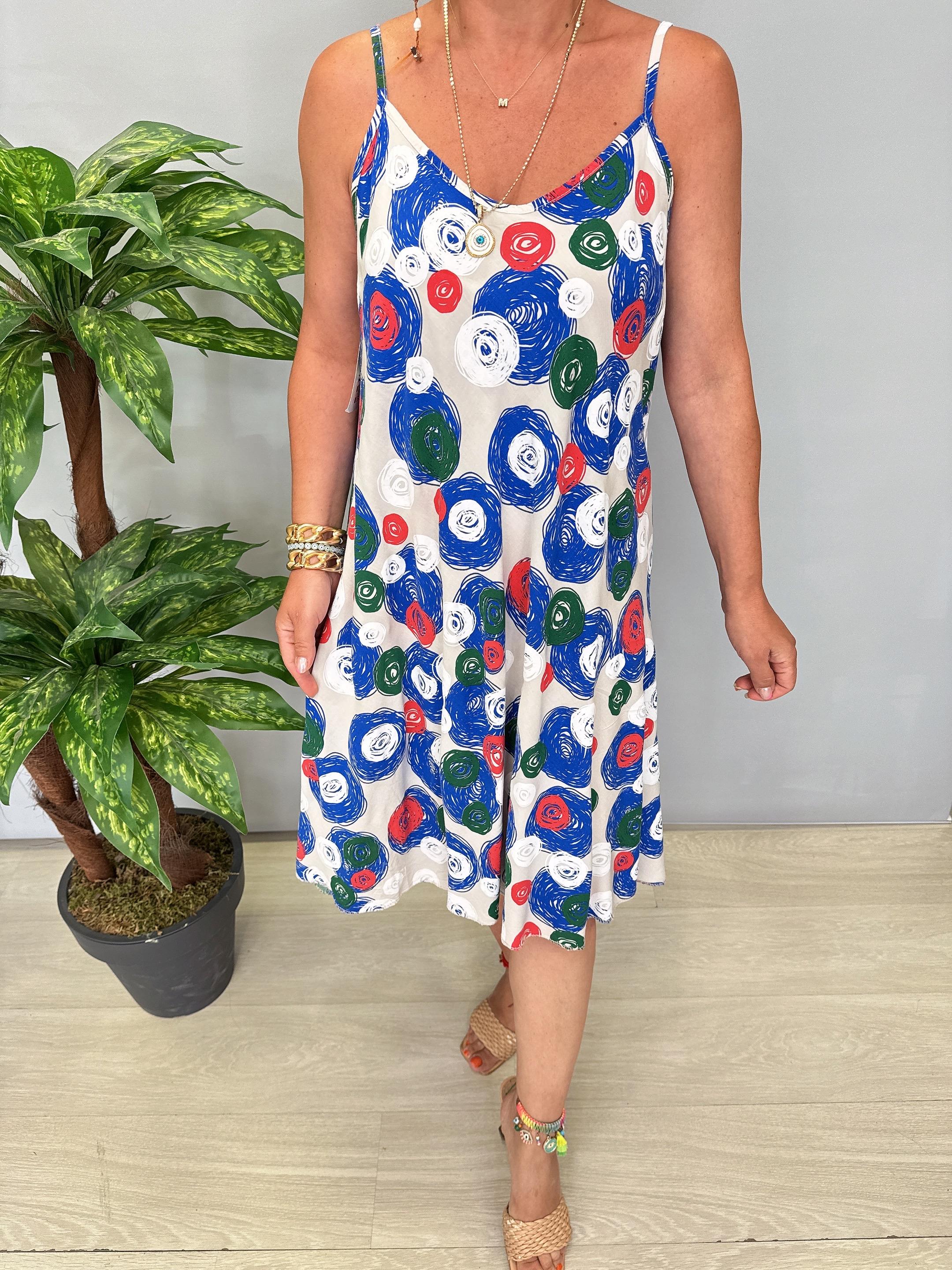 5076 Italyan Desenli Elbise Taş