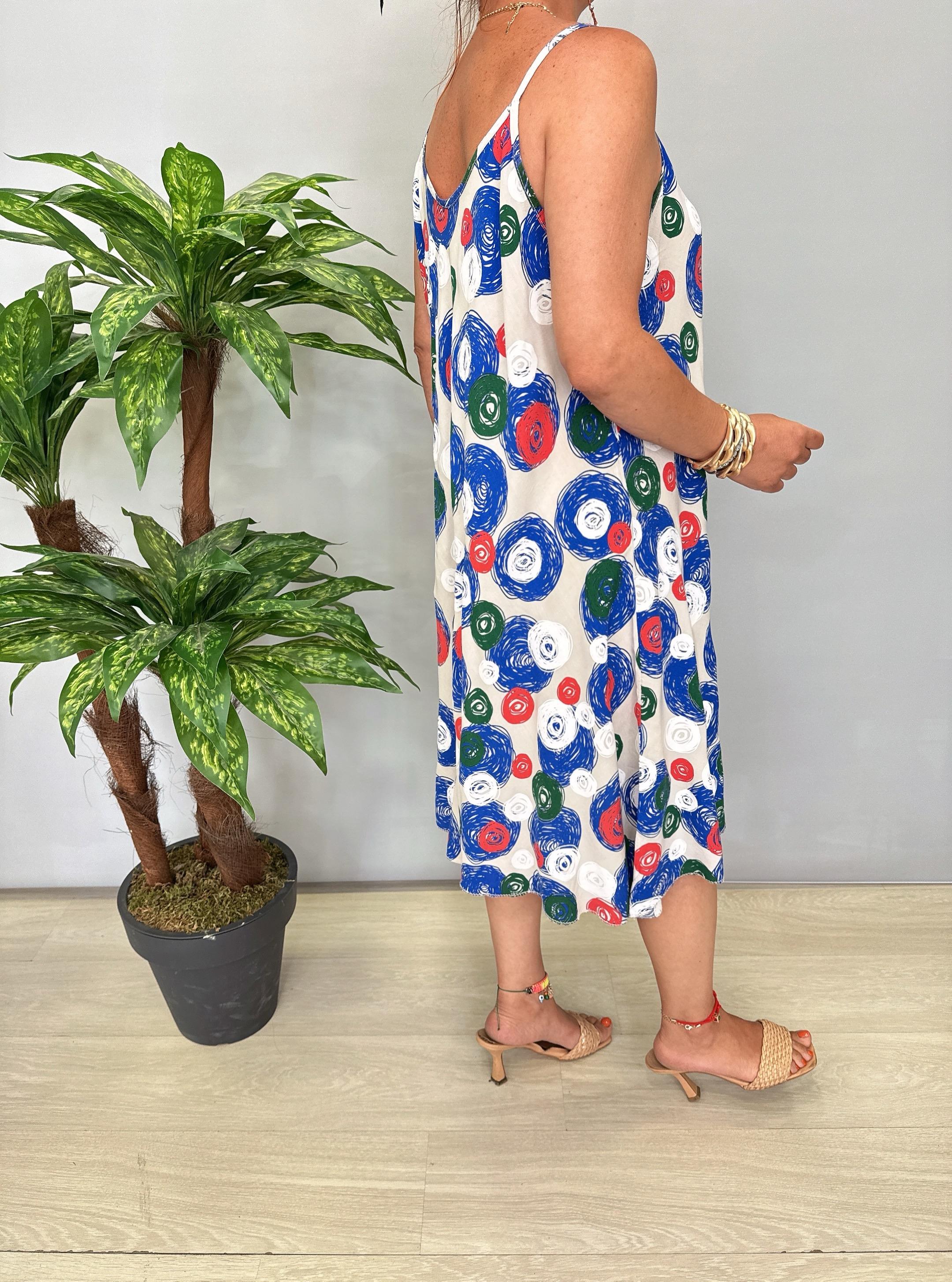 5076 Italyan Desenli Elbise Taş