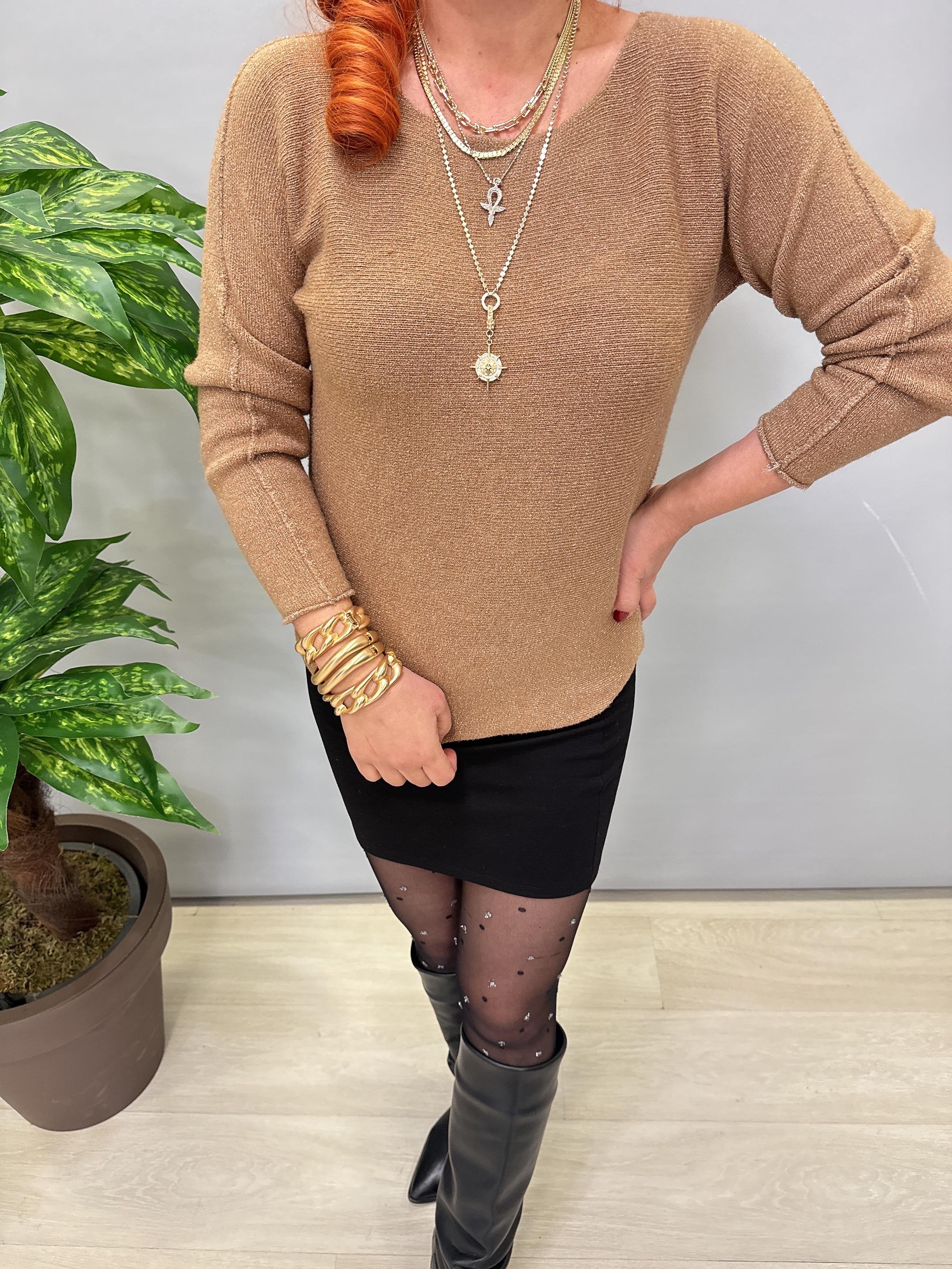 5645 Sİm Detaylı Triko bluz Gold