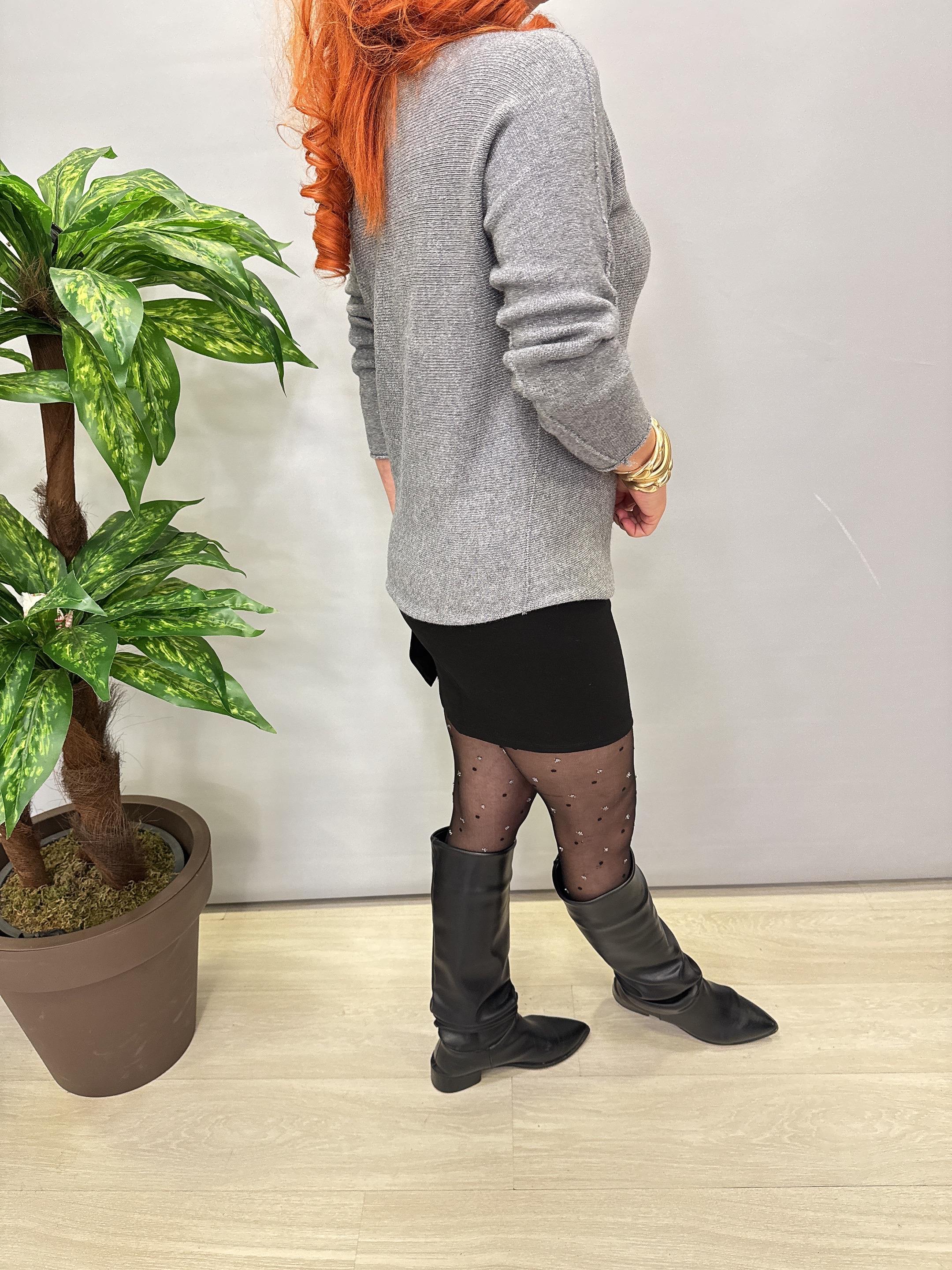 5645 Sİm Detaylı Triko bluz Gri