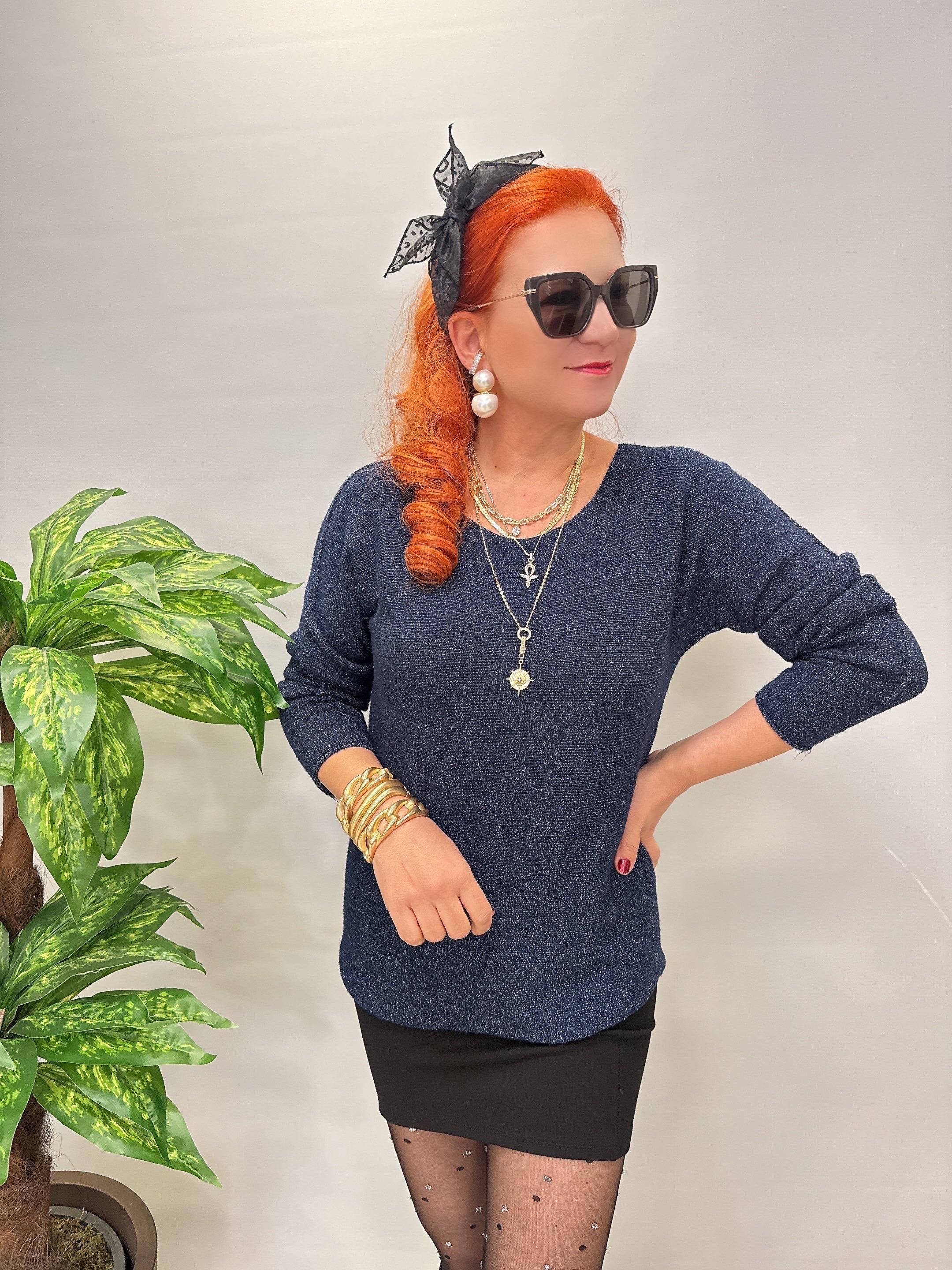 5645 Sİm Detaylı Triko bluz Lacivert