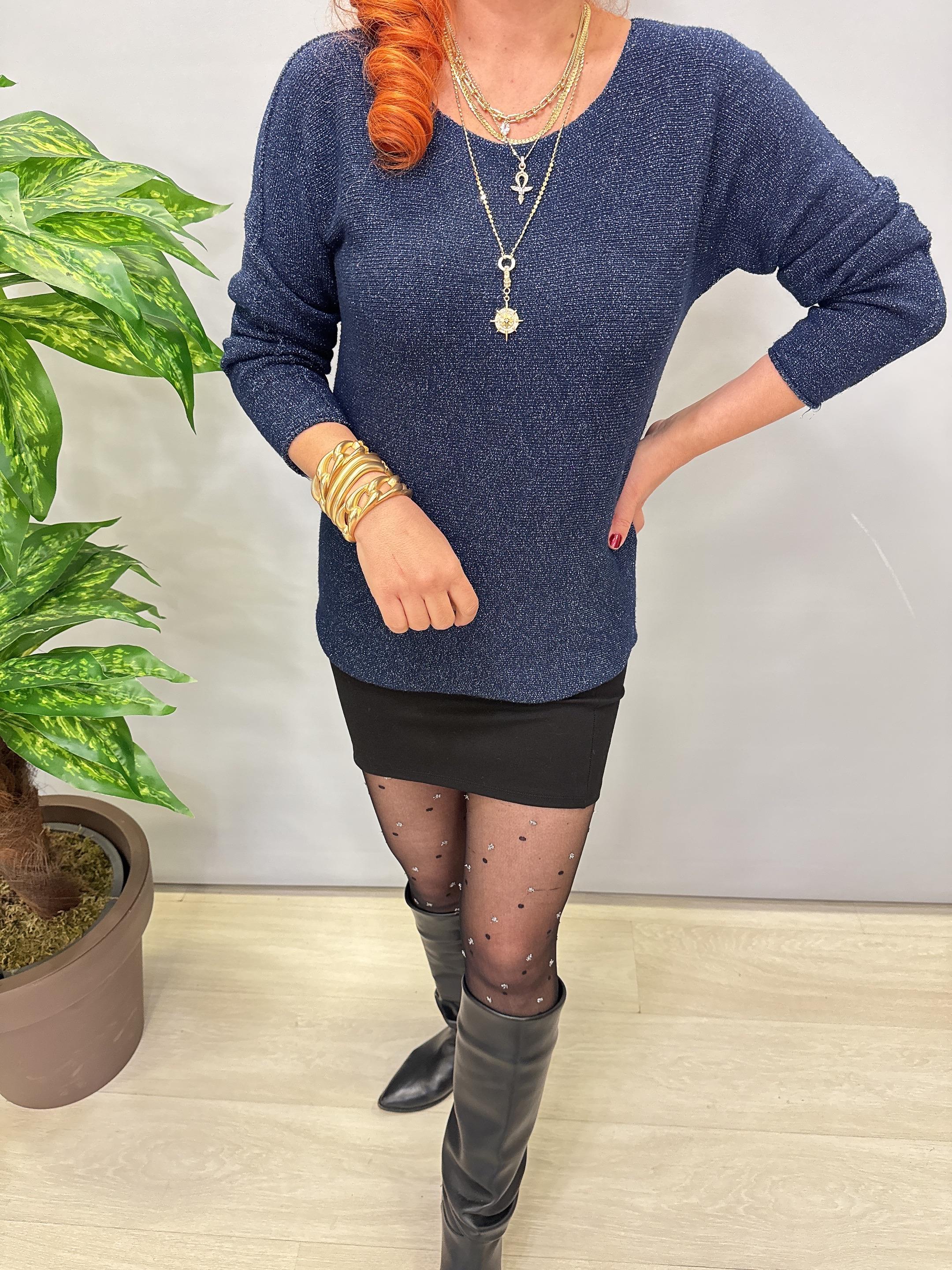 5645 Sİm Detaylı Triko bluz Lacivert