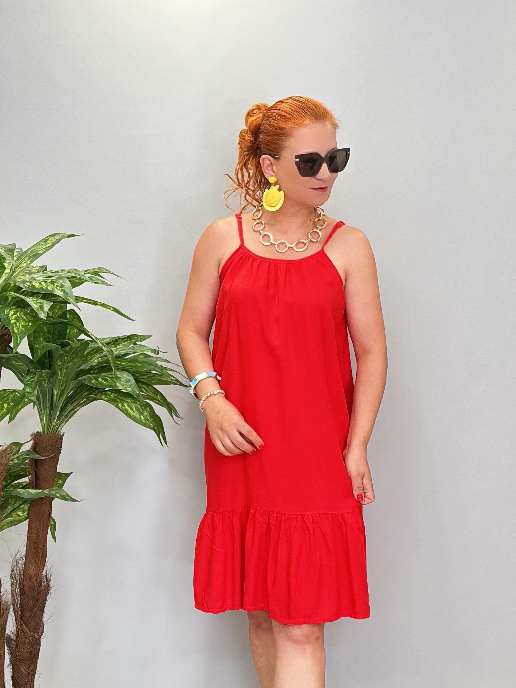 6023 Pamuklu Viskon Elbise Kırmızı