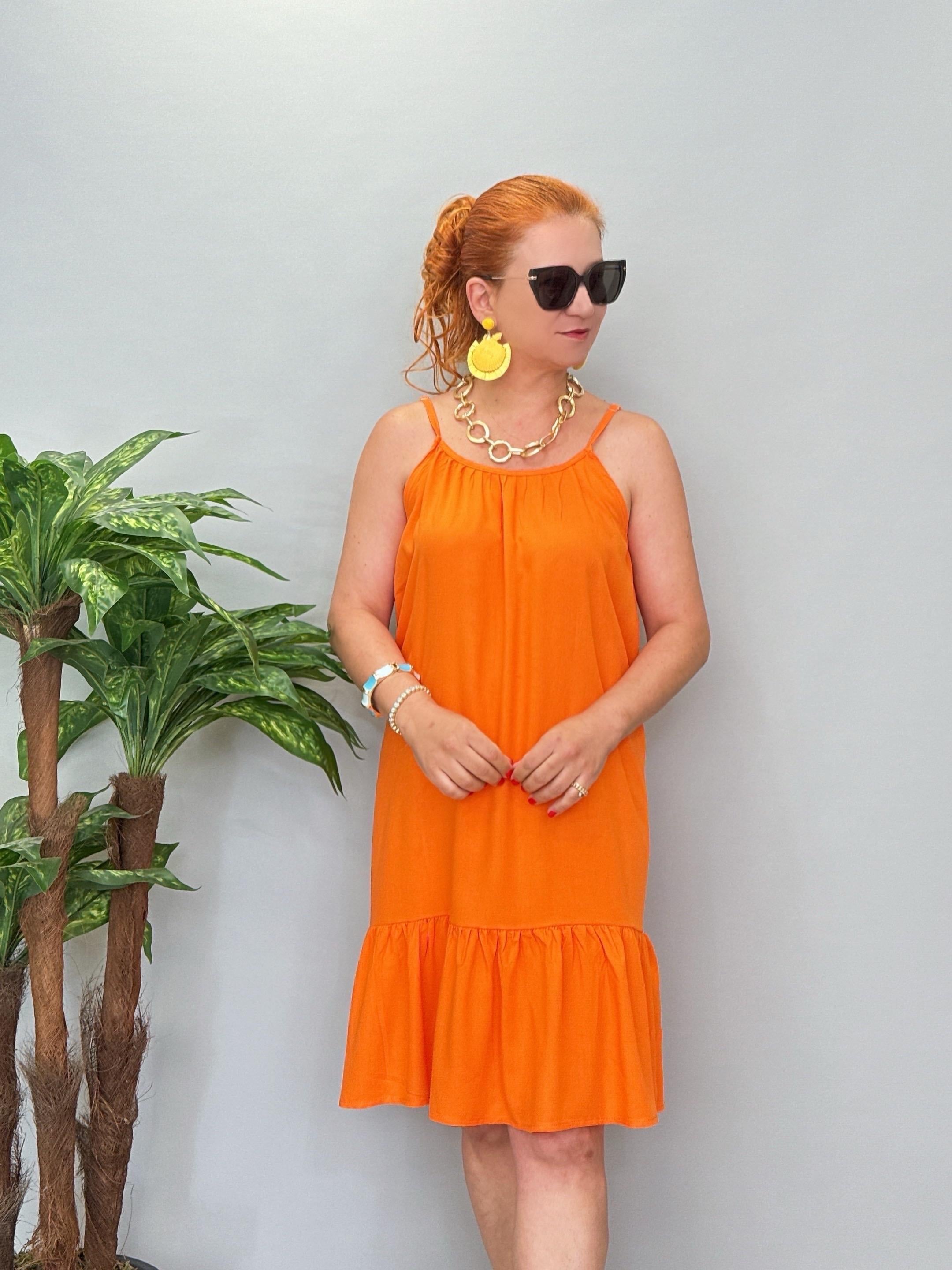 6023 Pamuklu Viskon Elbise Turuncu