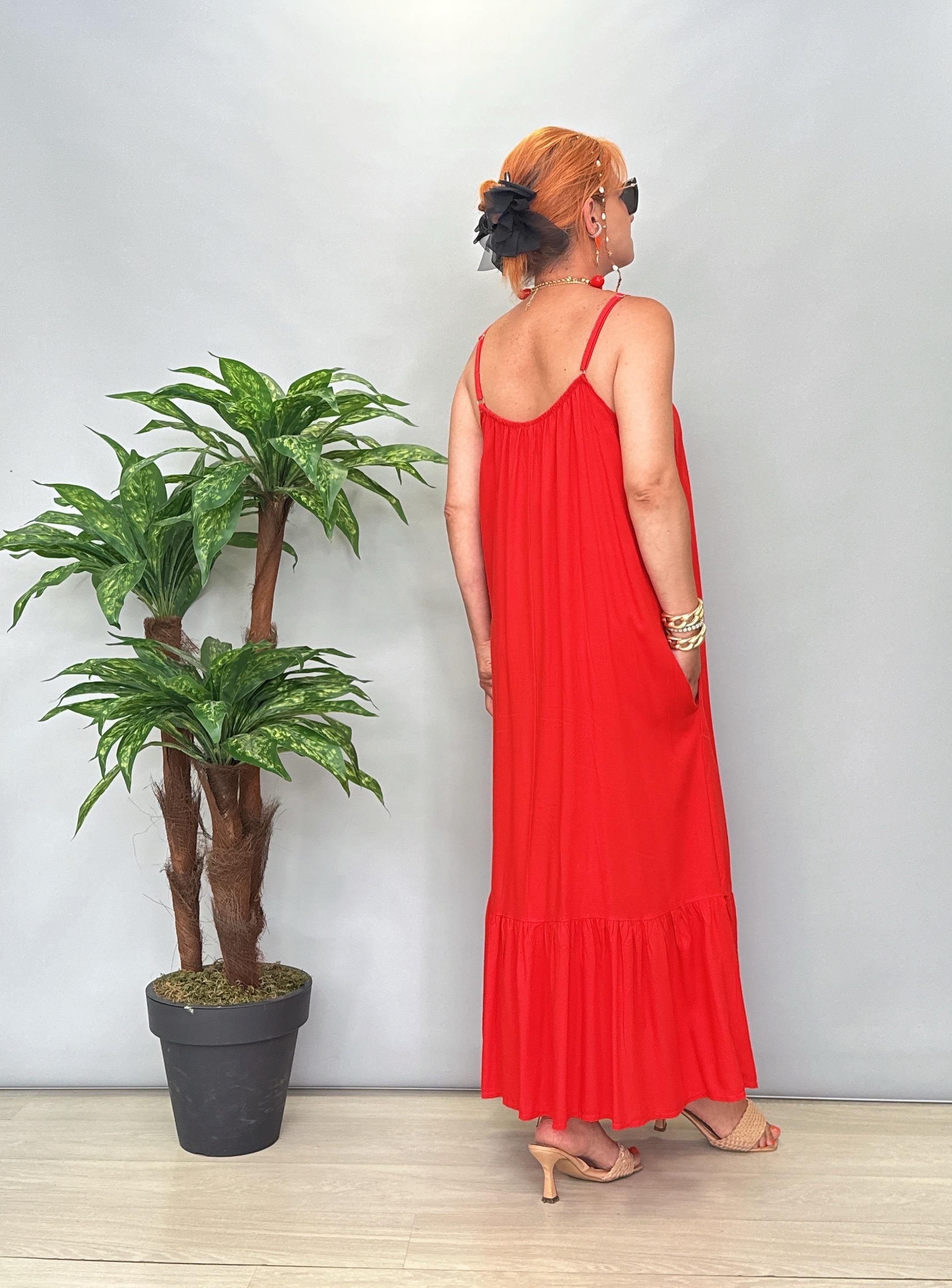 6024 Pamuklu Viskon Elbise Kırmızı