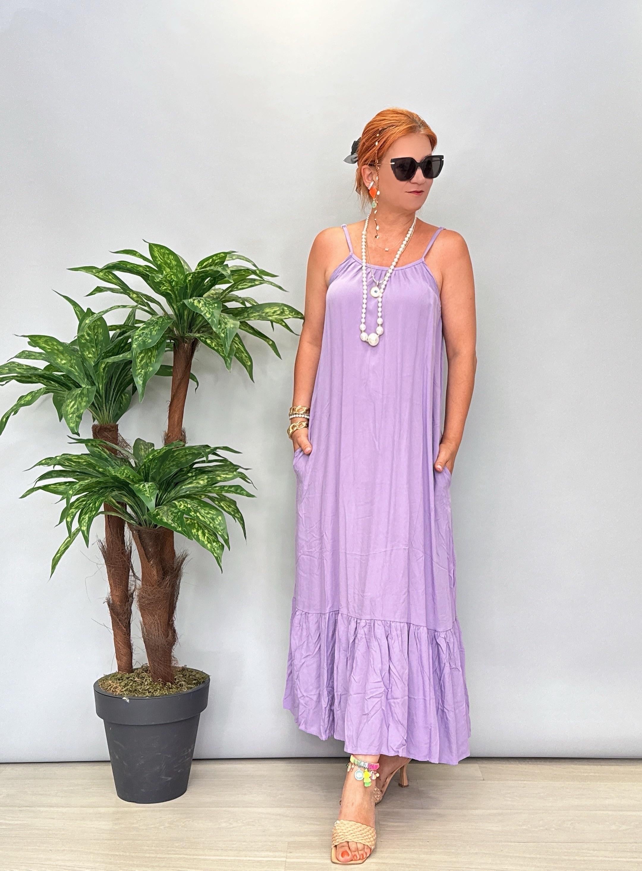 6024 Pamuklu Viskon Elbise Lila