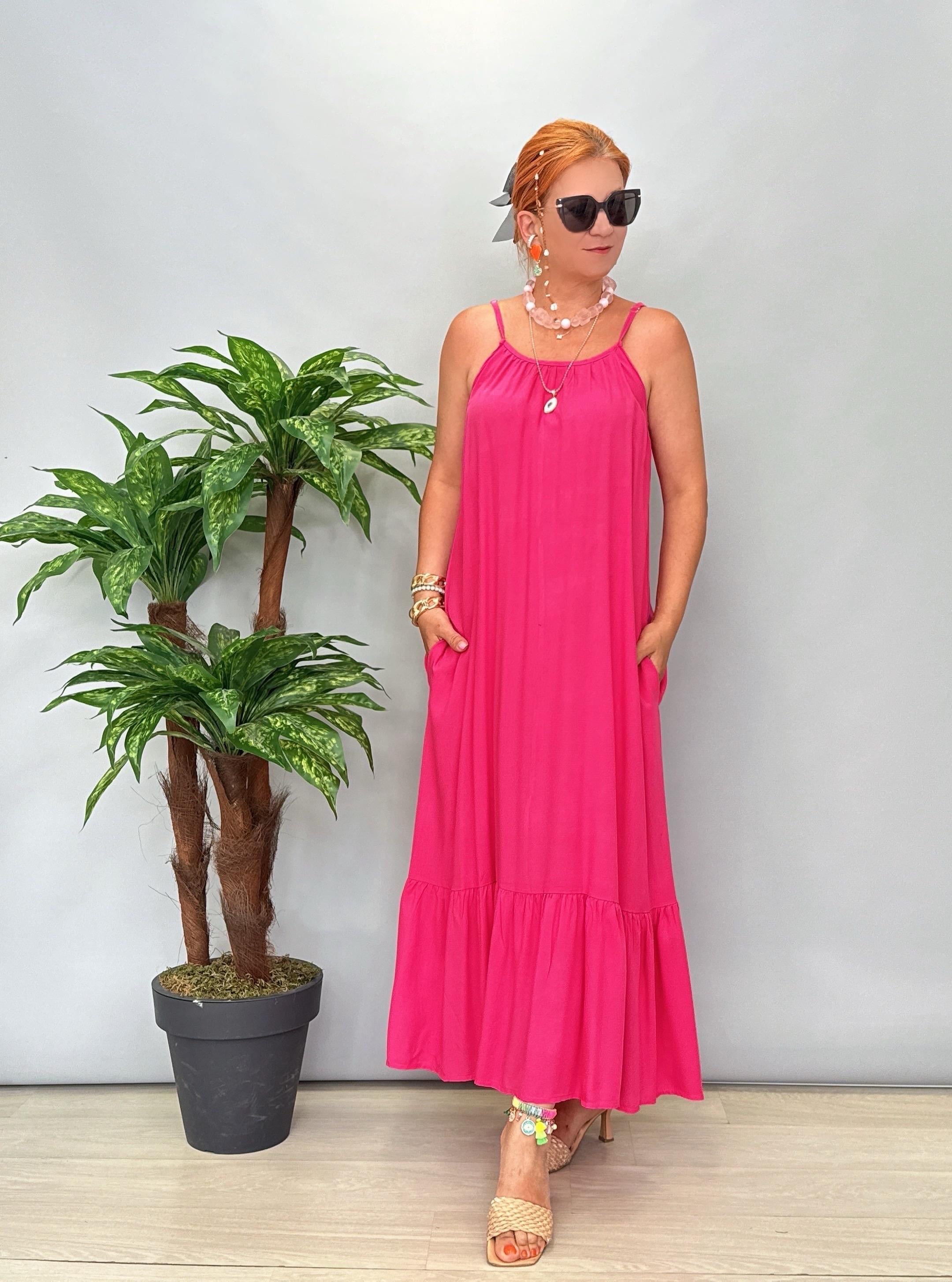 6024 Pamuklu Viskon Elbise Pembe