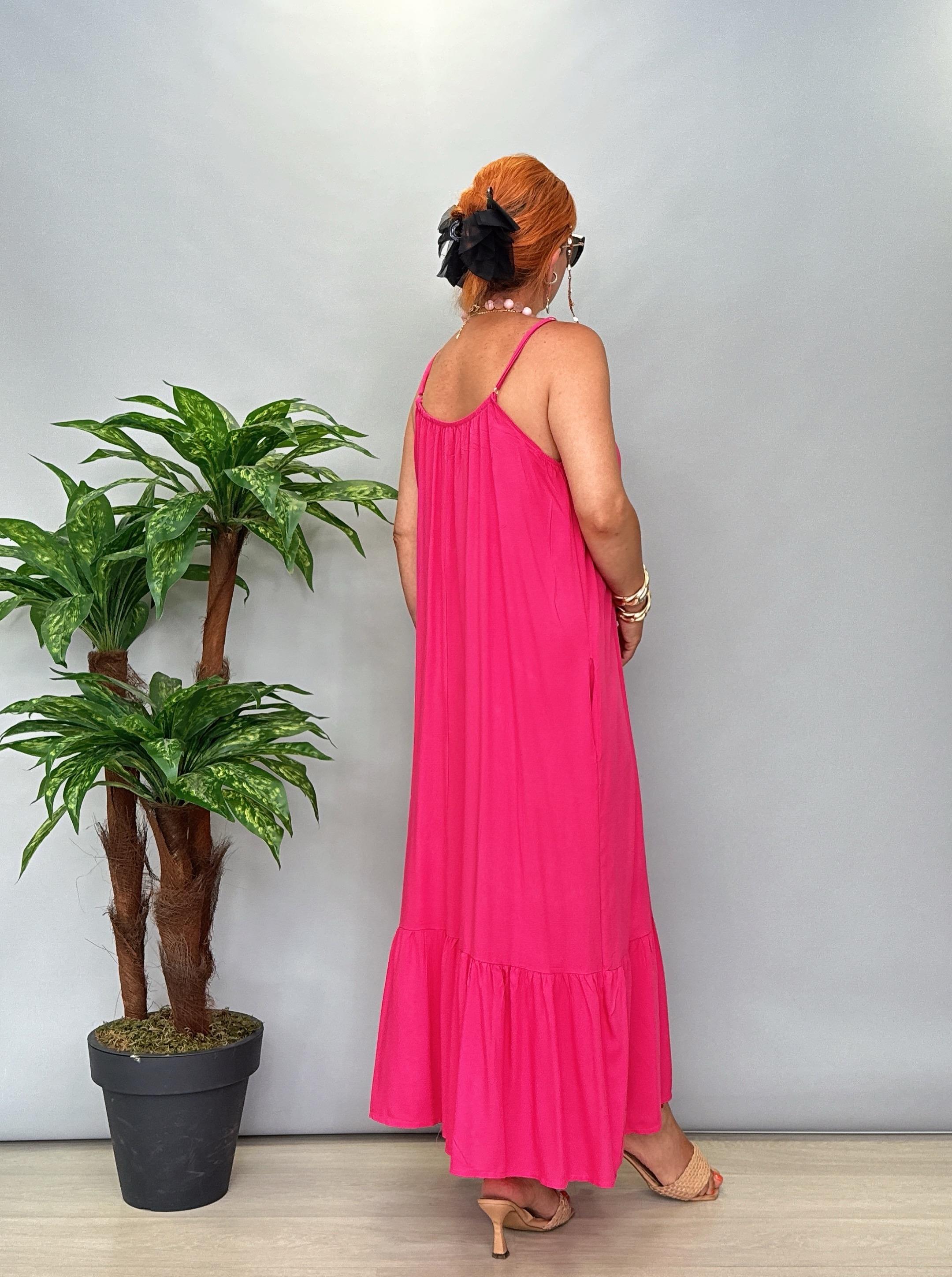 6024 Pamuklu Viskon Elbise Pembe