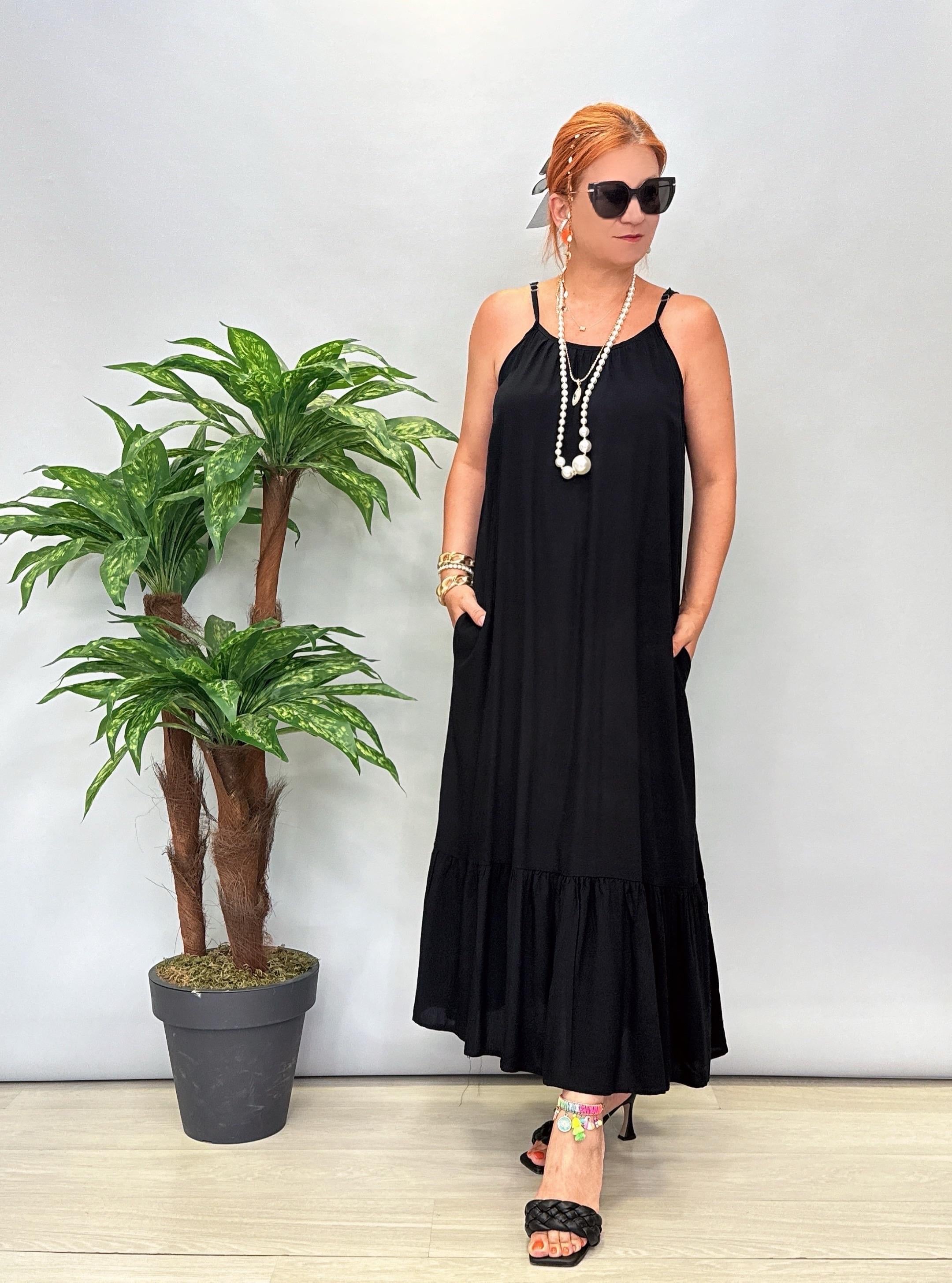 6024 Pamuklu Viskon Elbise Siyah