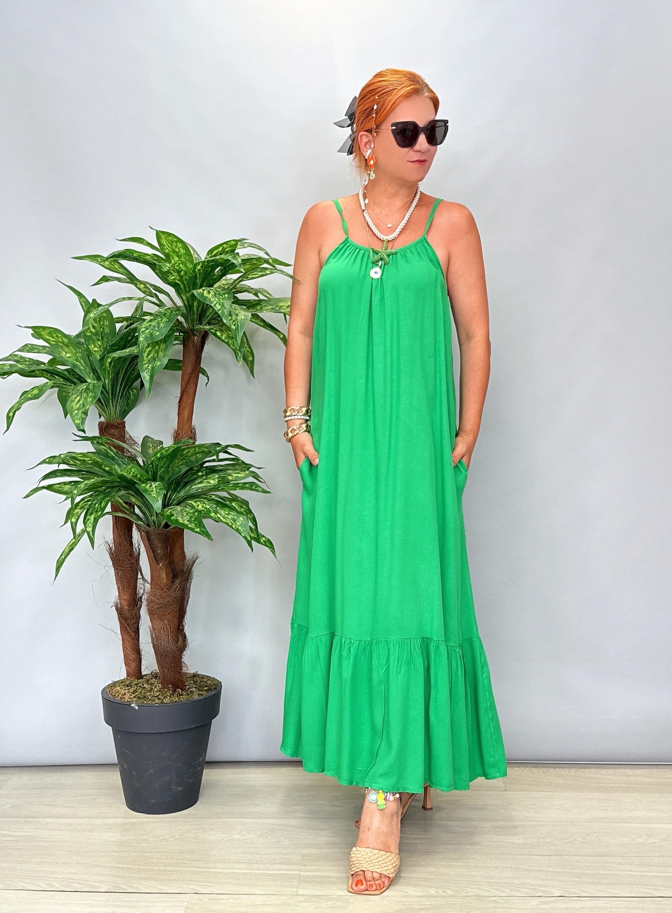 6024 Pamuklu Viskon Elbise Yeşil