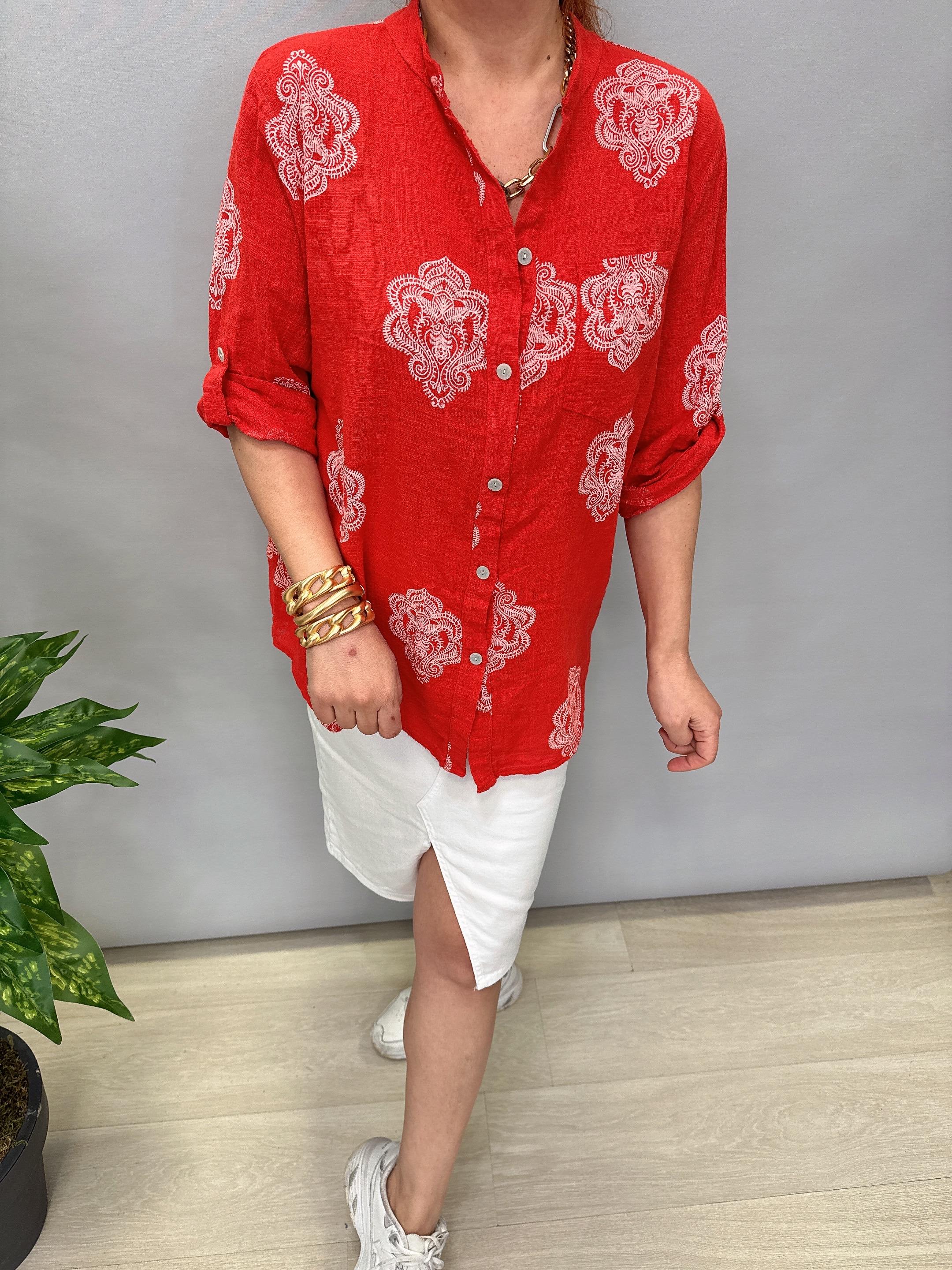 6035 İTALYAN PAMUKLU GÖMLEK KIRMIZI