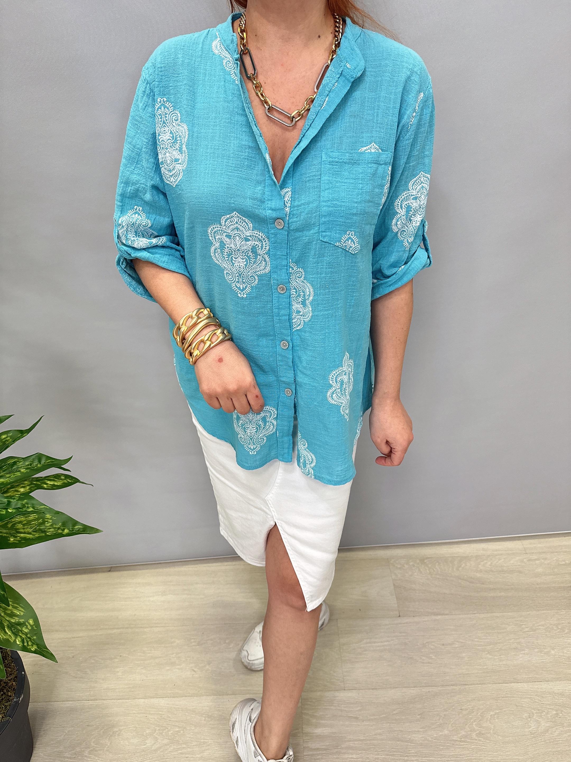 6035 İTALYAN PAMUKLU GÖMLEK TURKUAZ