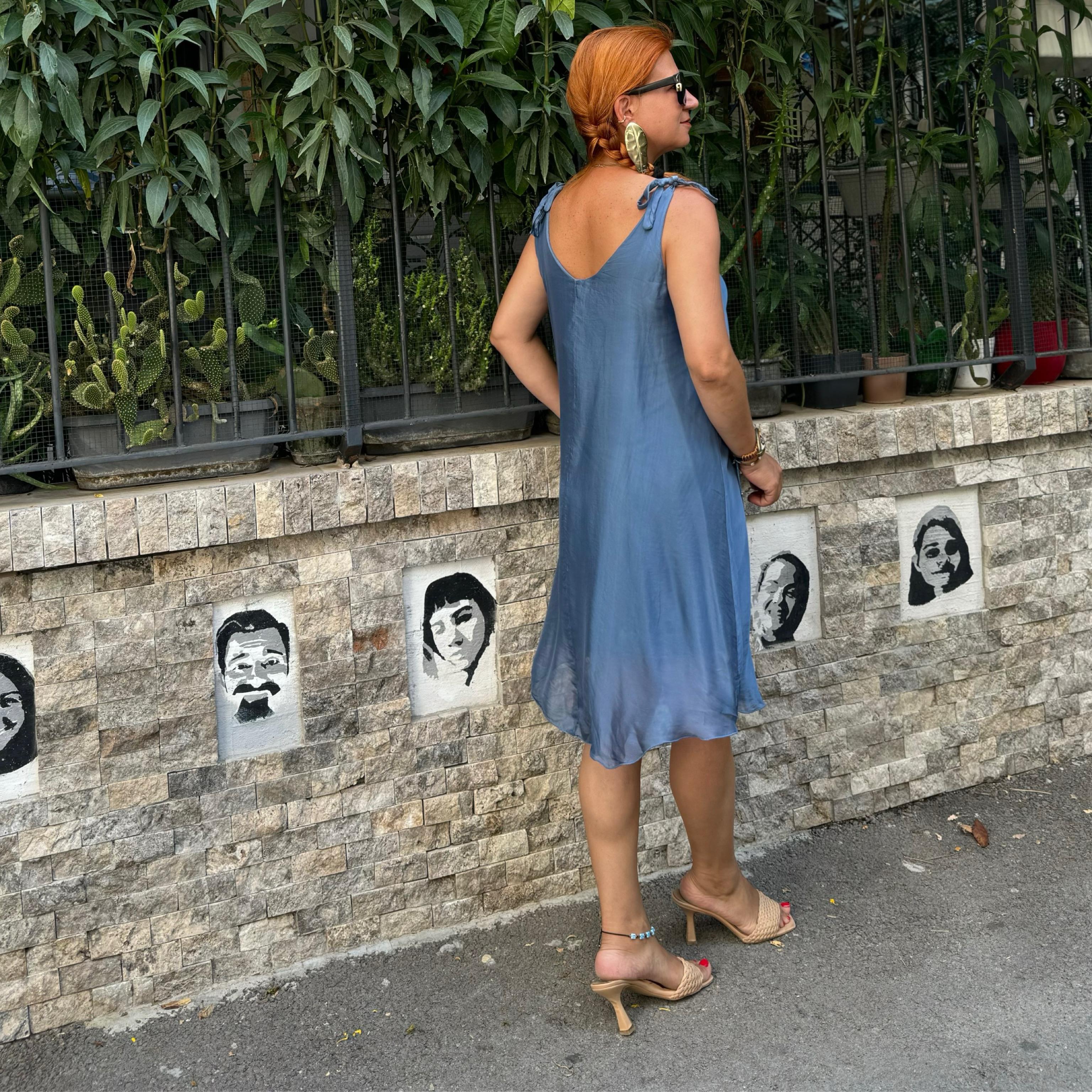 6050 PREMIUM İTALYAN İPEK ELBİSE  INDİGO 44 BEDENE KADAR UYUMLUDUR 