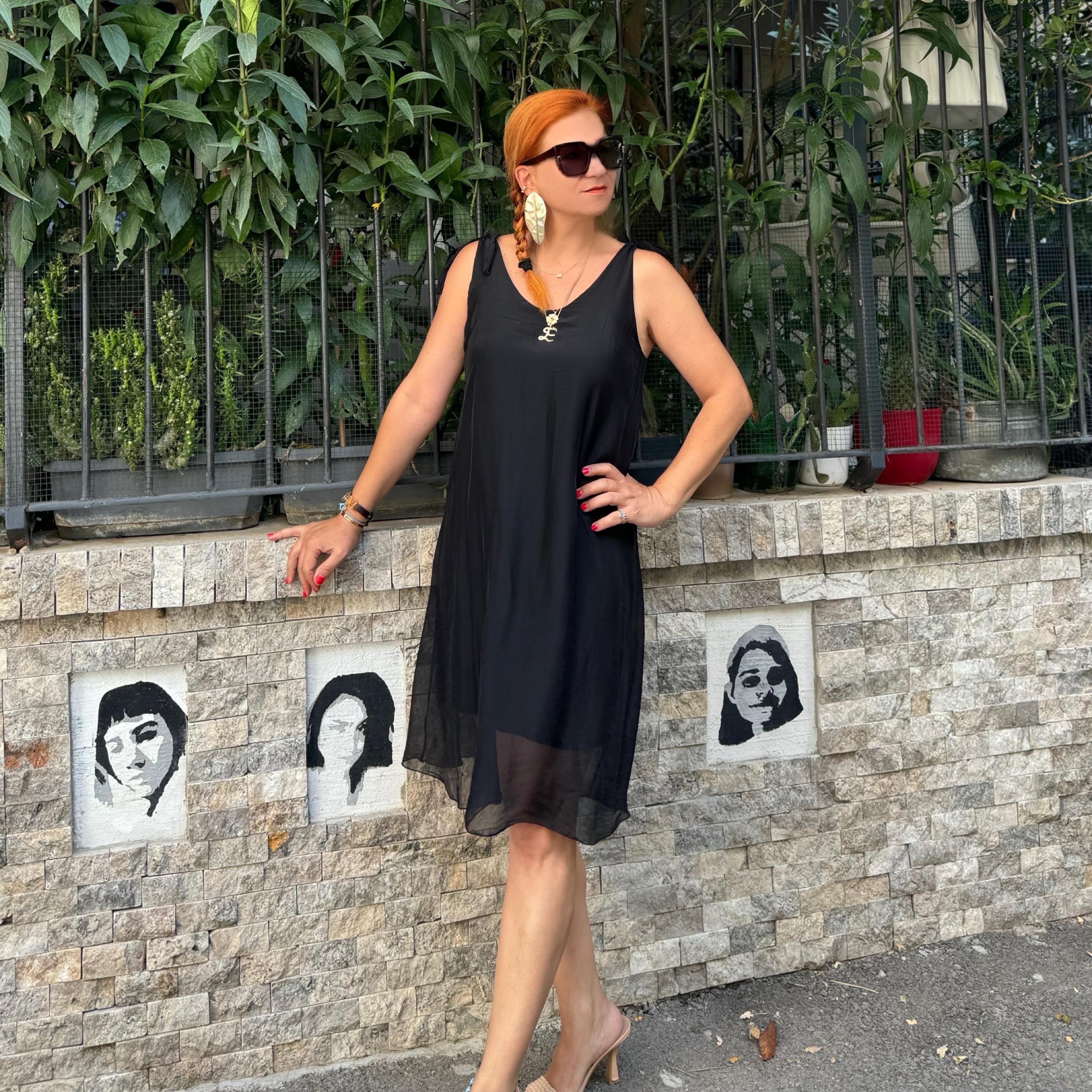 6050 PREMIUM İTALYAN İPEK ELBİSE SİYAH 44 BEDENE KADAR UYUMLUDUR