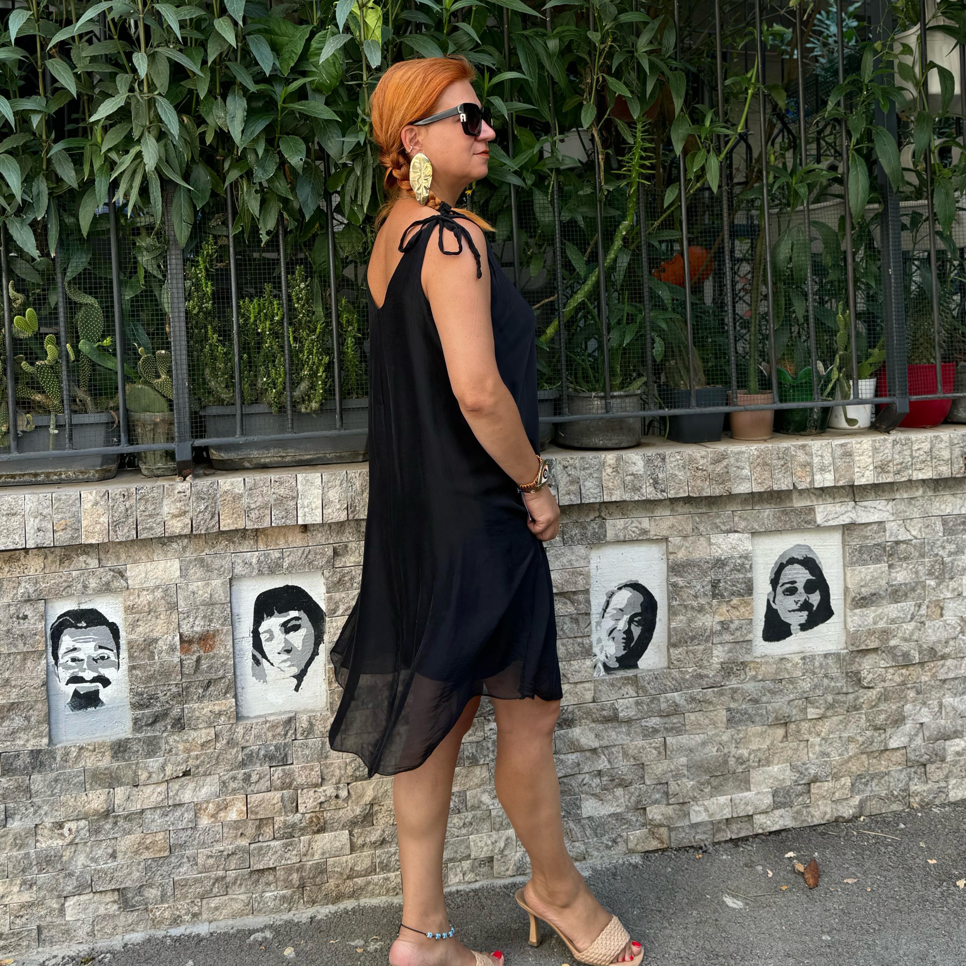 6050 PREMIUM İTALYAN İPEK ELBİSE SİYAH 44 BEDENE KADAR UYUMLUDUR