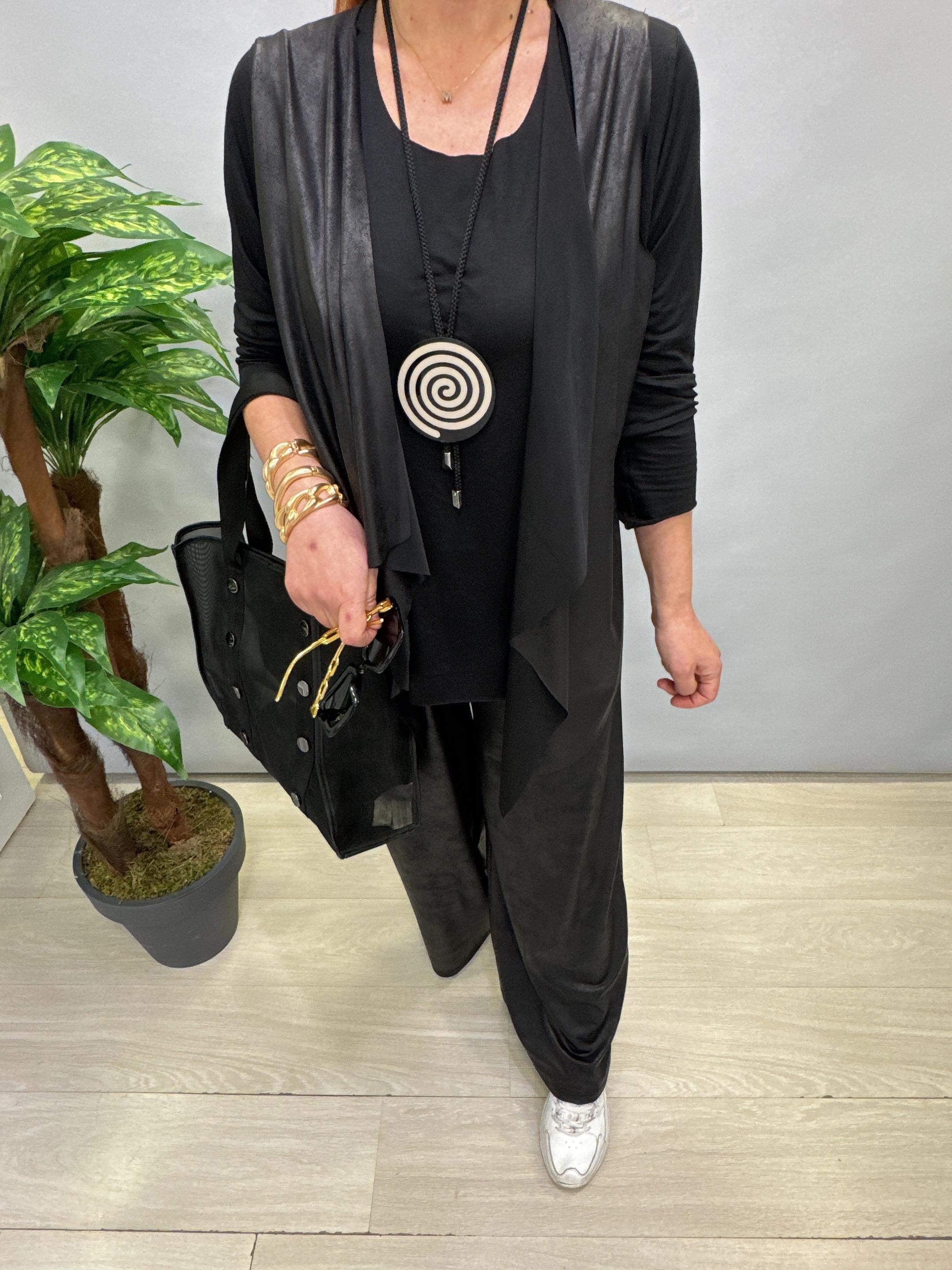 SYH MNS 6050 TASARIM DERİ YELEK SİYAH